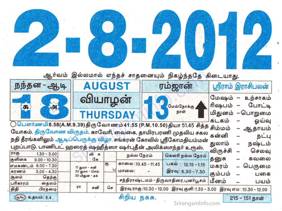 Tamil daily Calendar, Tamil Calendar