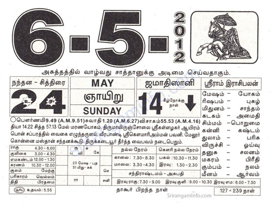 Tamil daily Calendar, Tamil Calendar