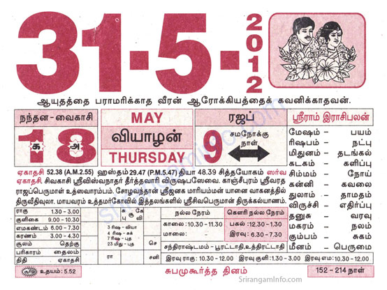 Tamil daily Calendar, Tamil Calendar