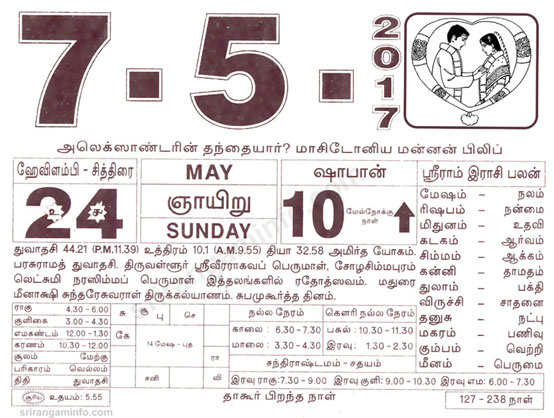 Tamil daily Calendar, Tamil Calendar