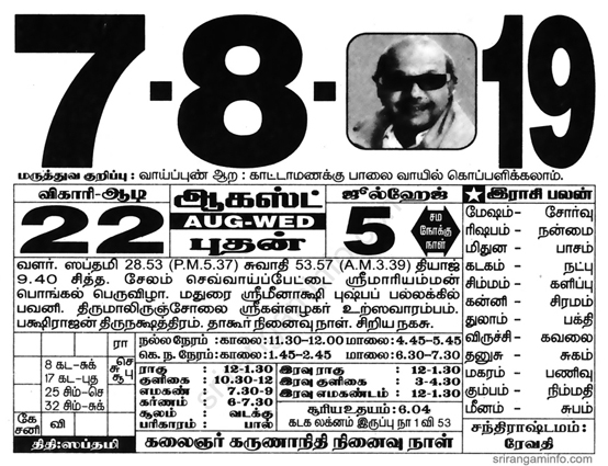 Tamil daily Calendar, Tamil Calendar
