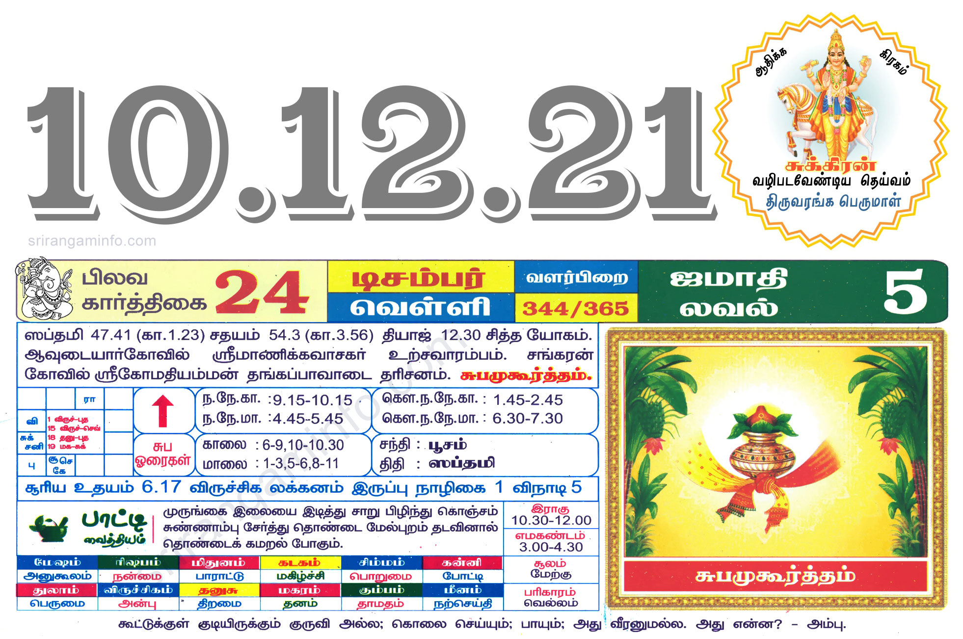 Tamil daily Calendar, Tamil Calendar