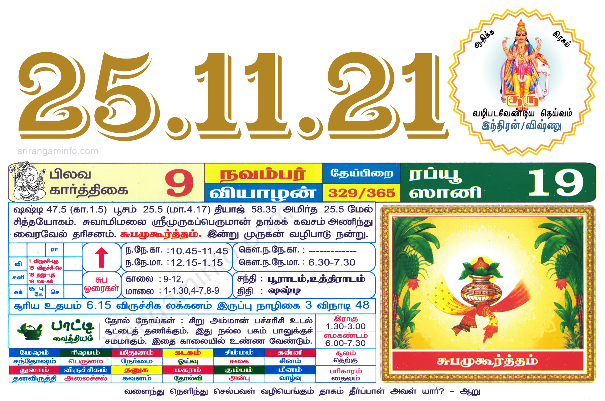 Tamil daily Calendar, Tamil Calendar