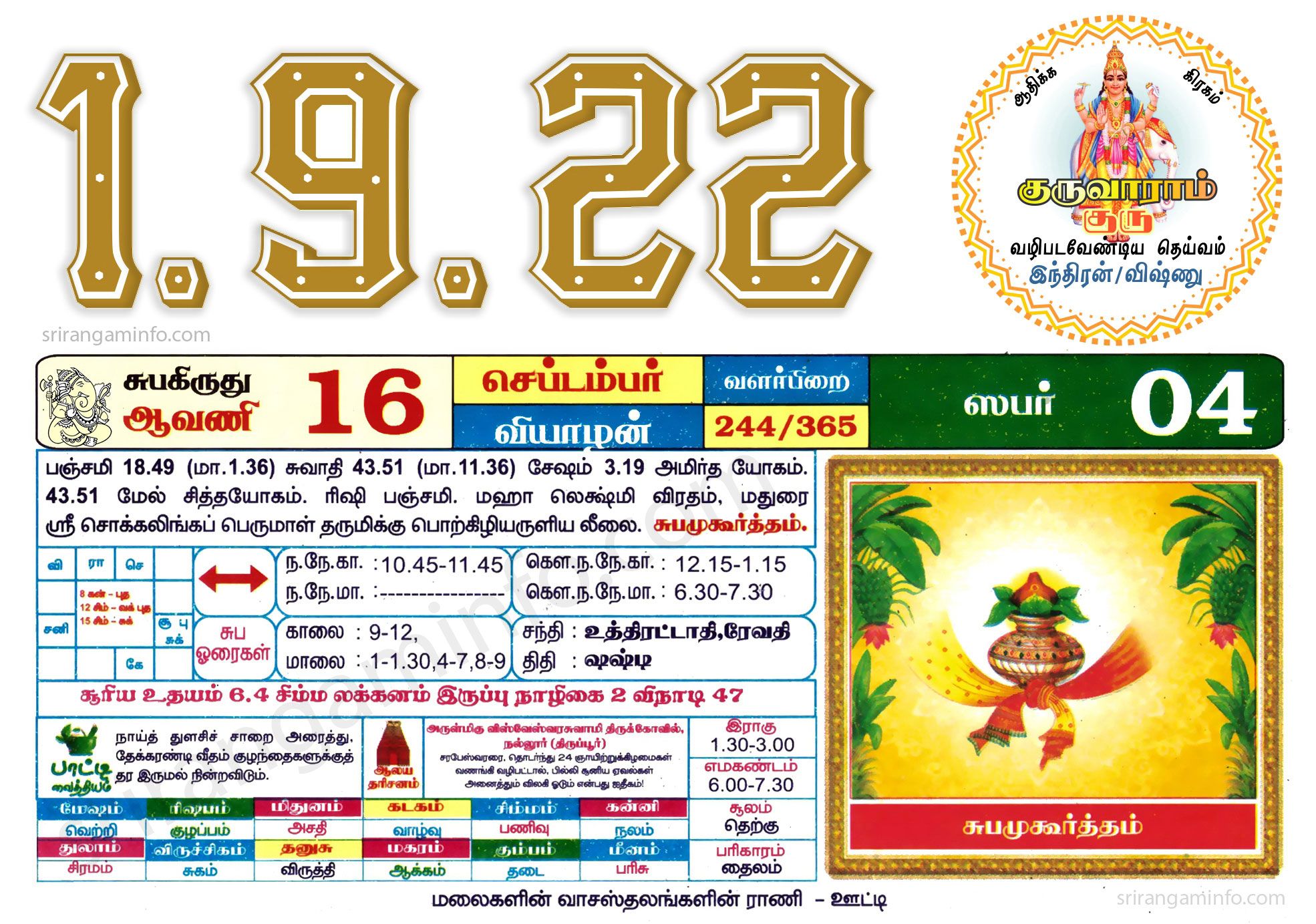 Tamil daily Calendar, Tamil Calendar
