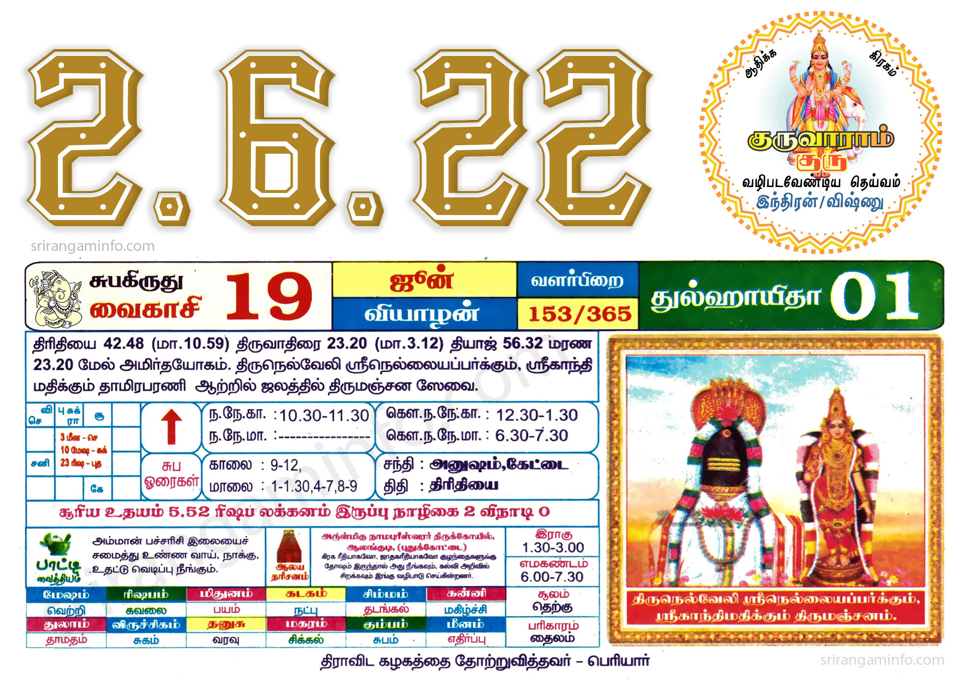 Tamil daily Calendar, Tamil Calendar