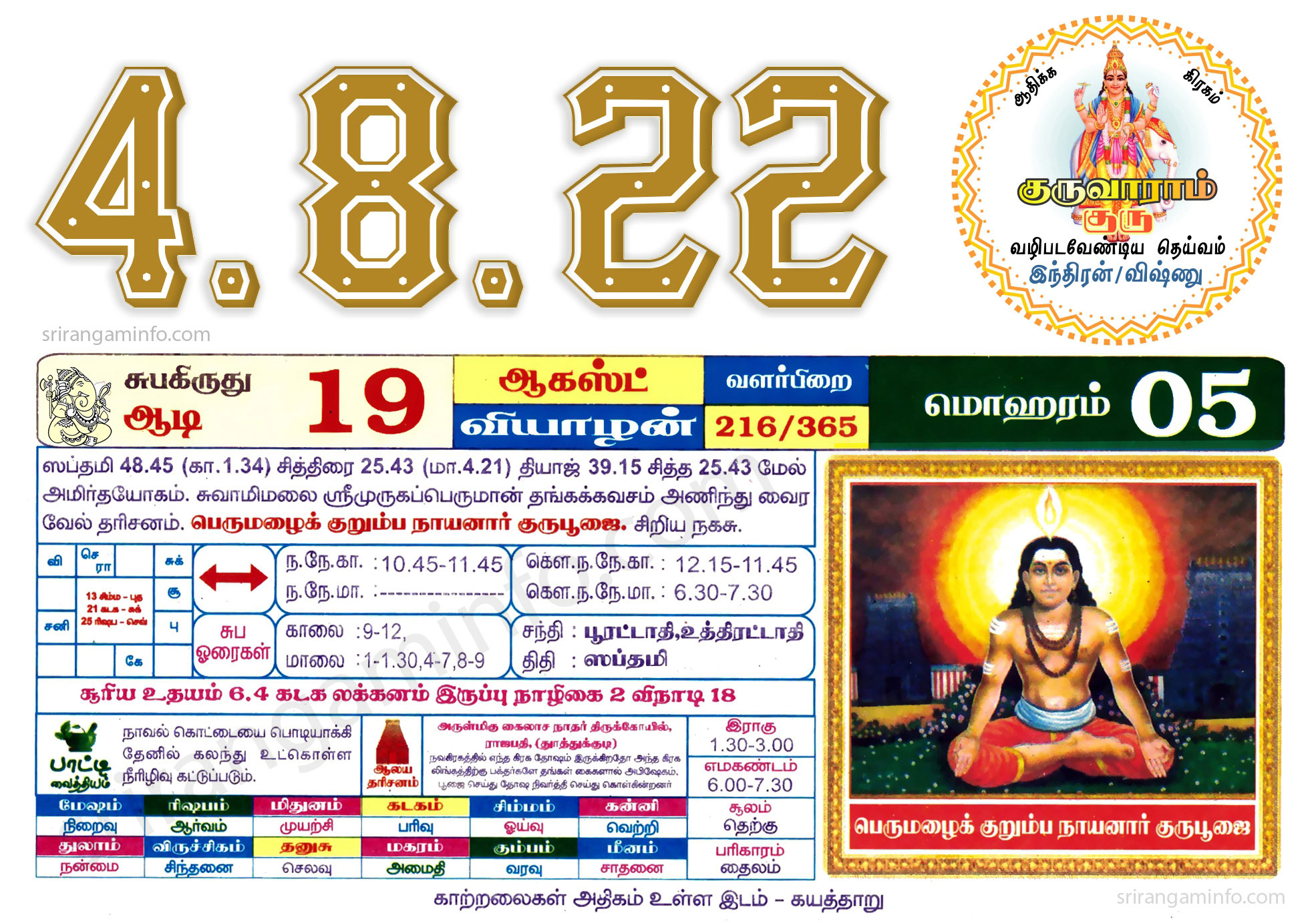 Tamil daily Calendar, Tamil Calendar