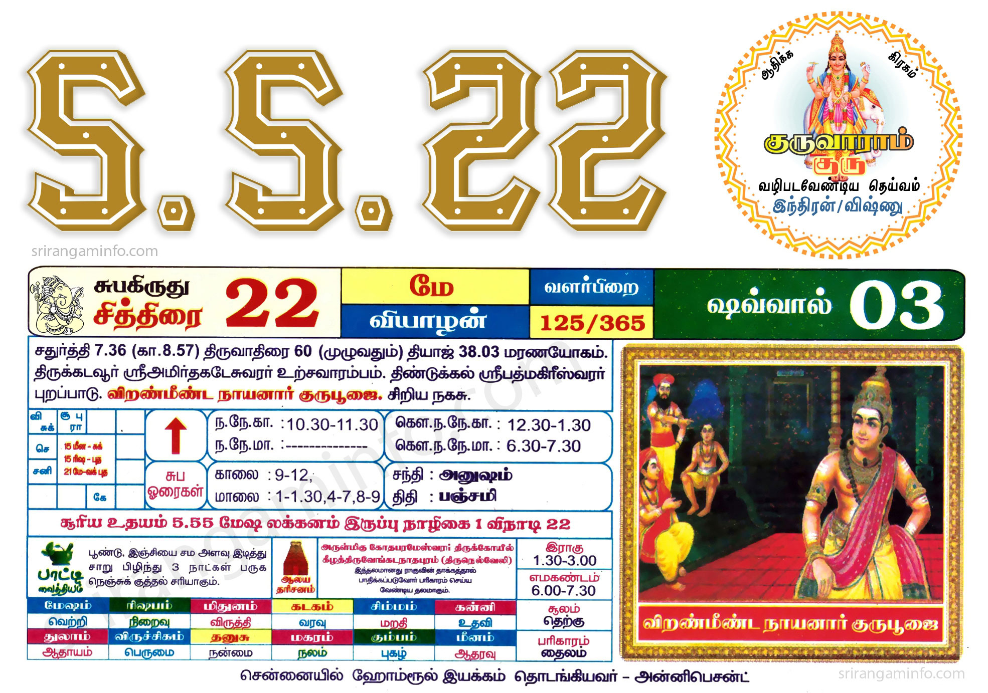 Tamil daily Calendar, Tamil Calendar