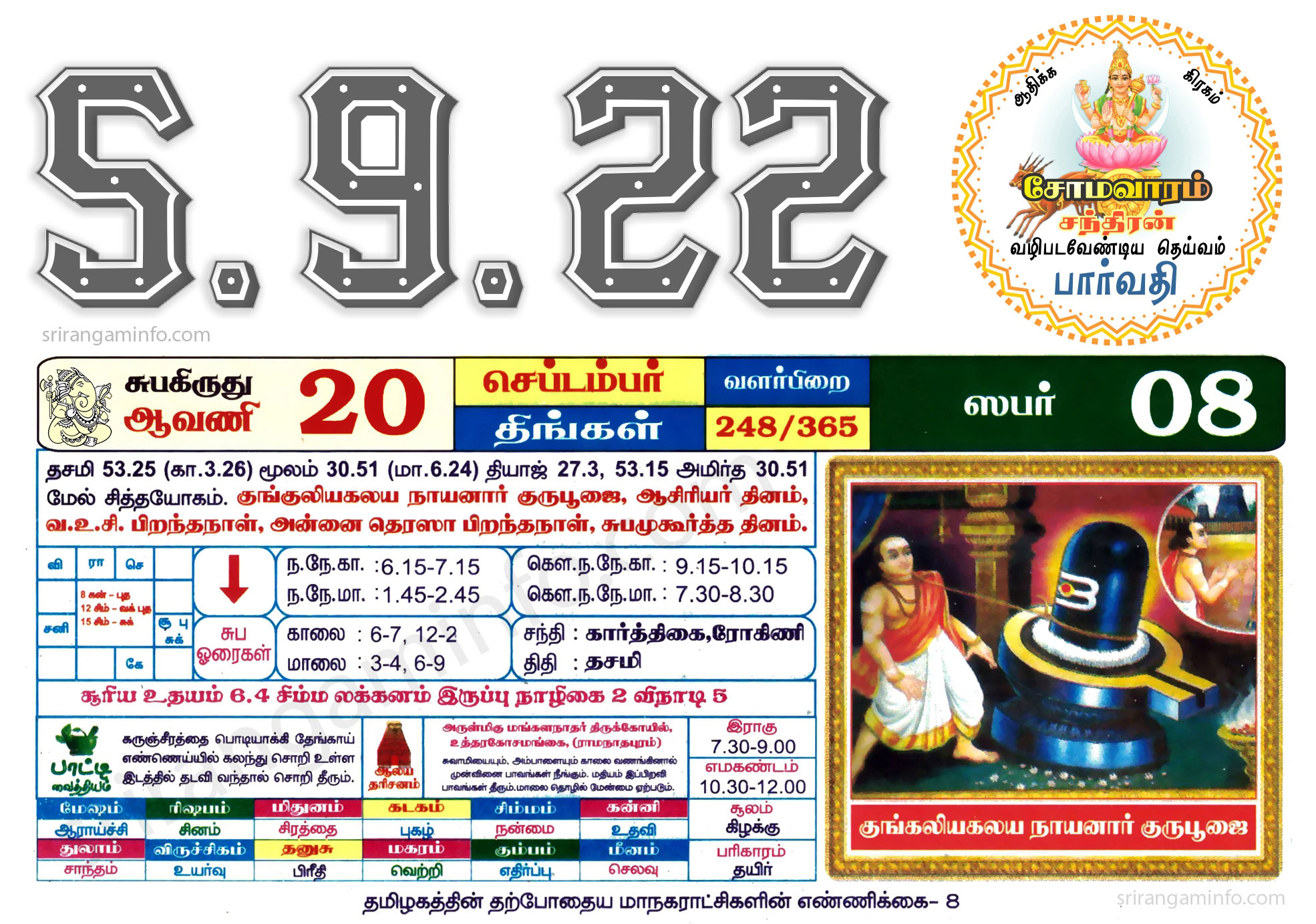 Tamil daily Calendar, Tamil Calendar