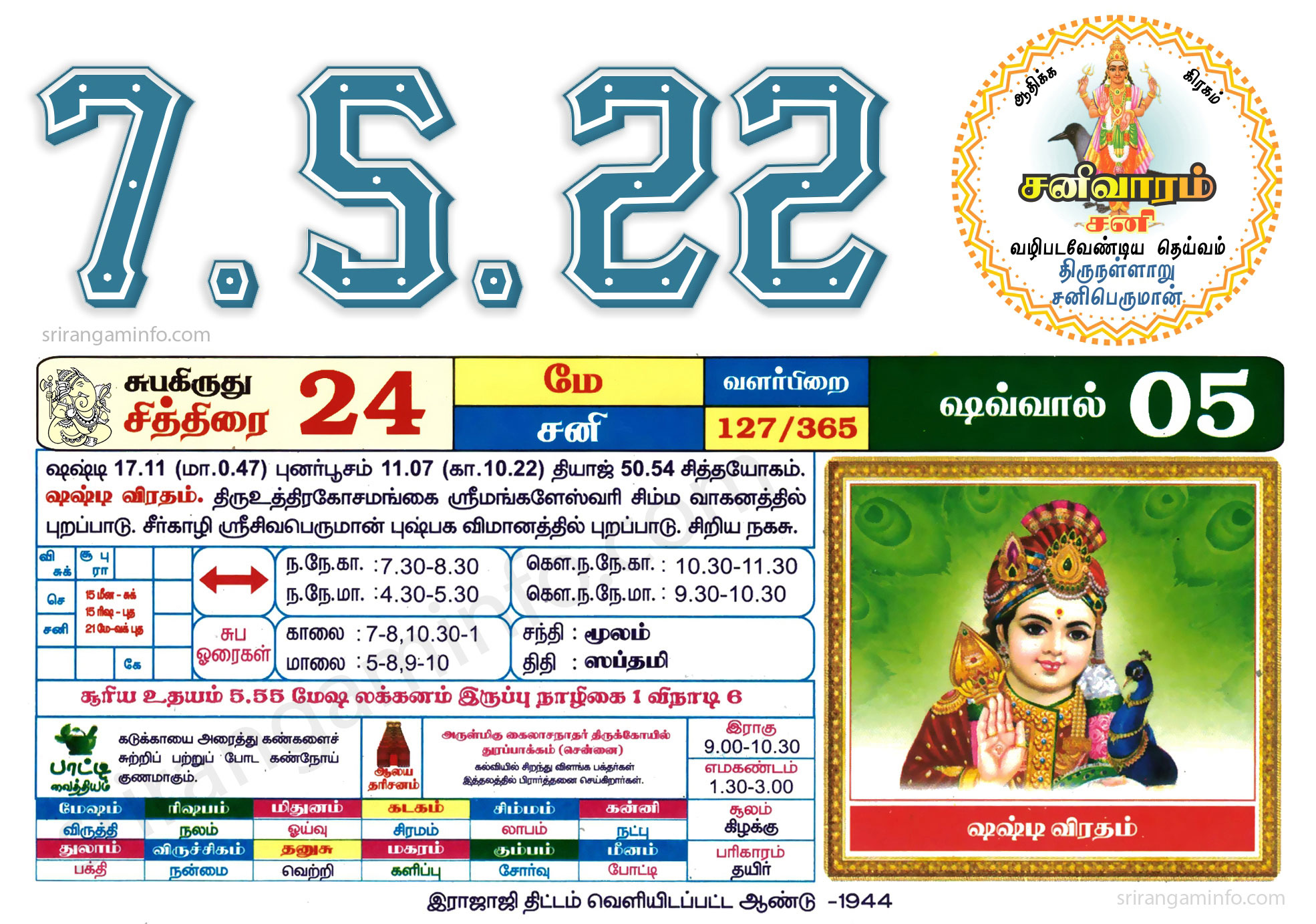 Tamil daily Calendar, Tamil Calendar
