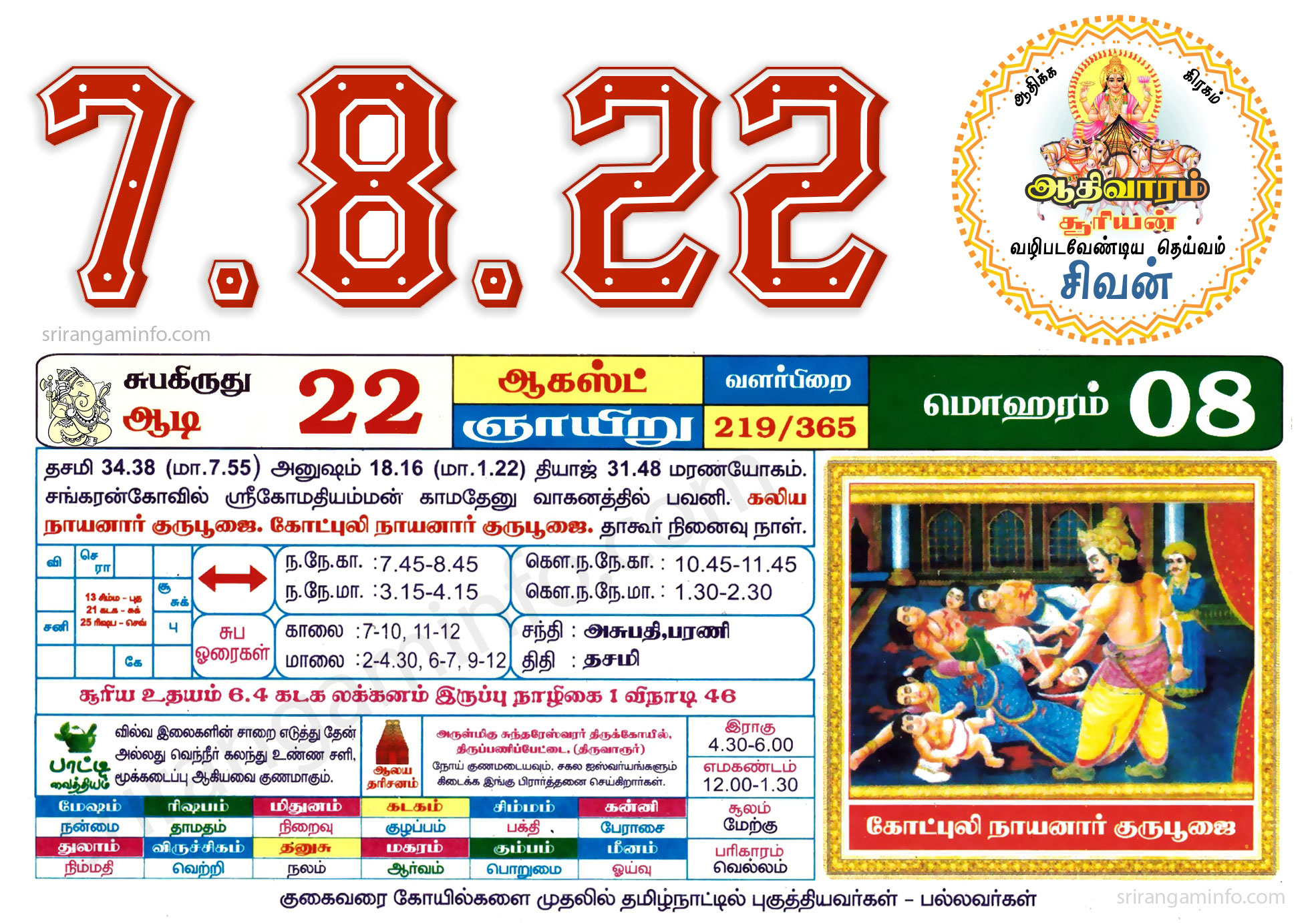 Tamil daily Calendar, Tamil Calendar