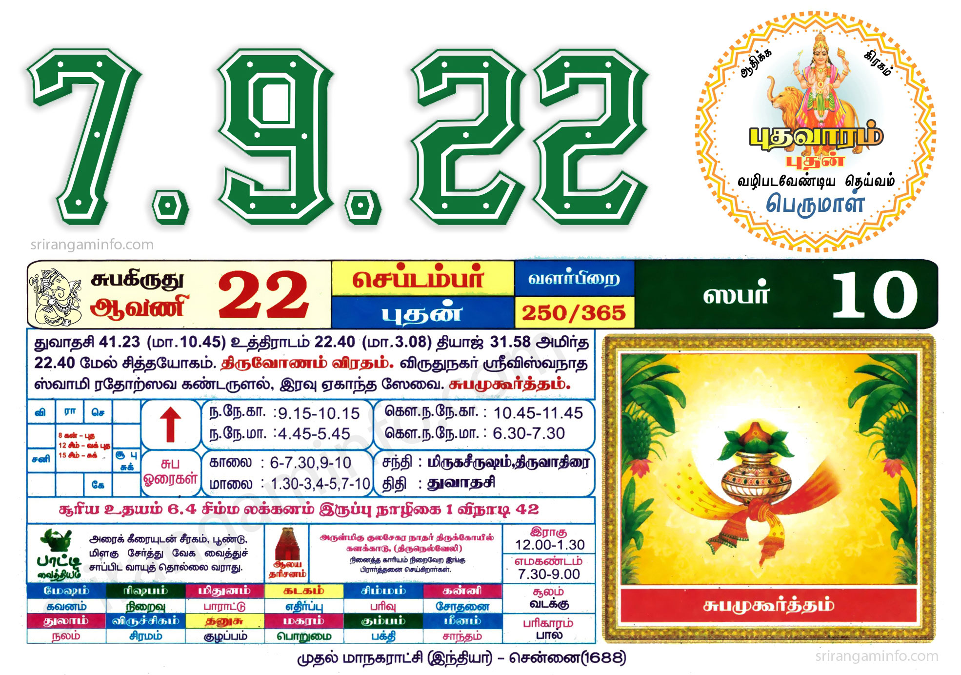 Tamil daily Calendar, Tamil Calendar