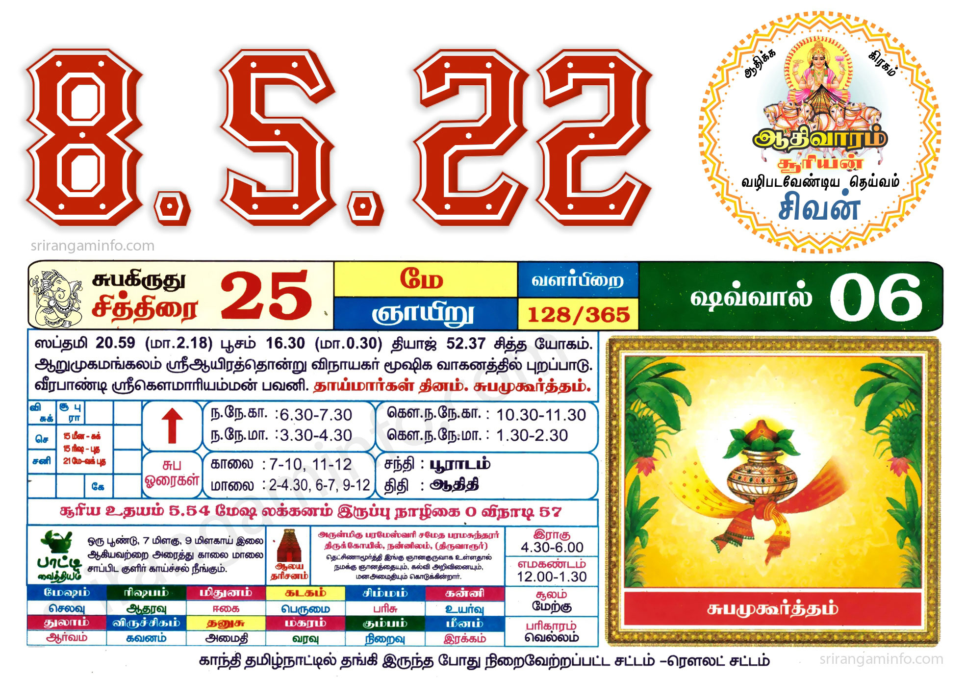 Tamil daily Calendar, Tamil Calendar