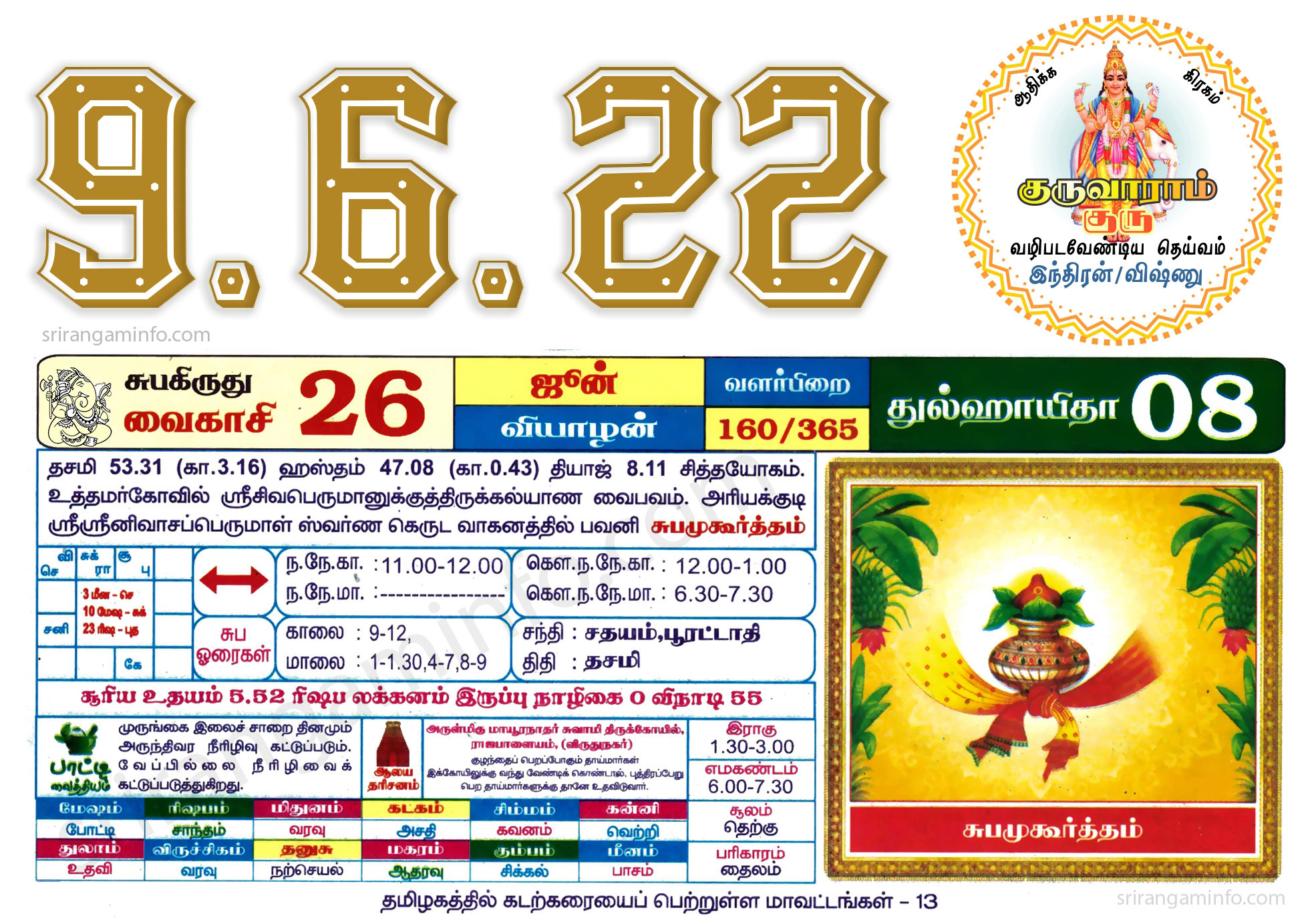 Tamil daily Calendar, Tamil Calendar