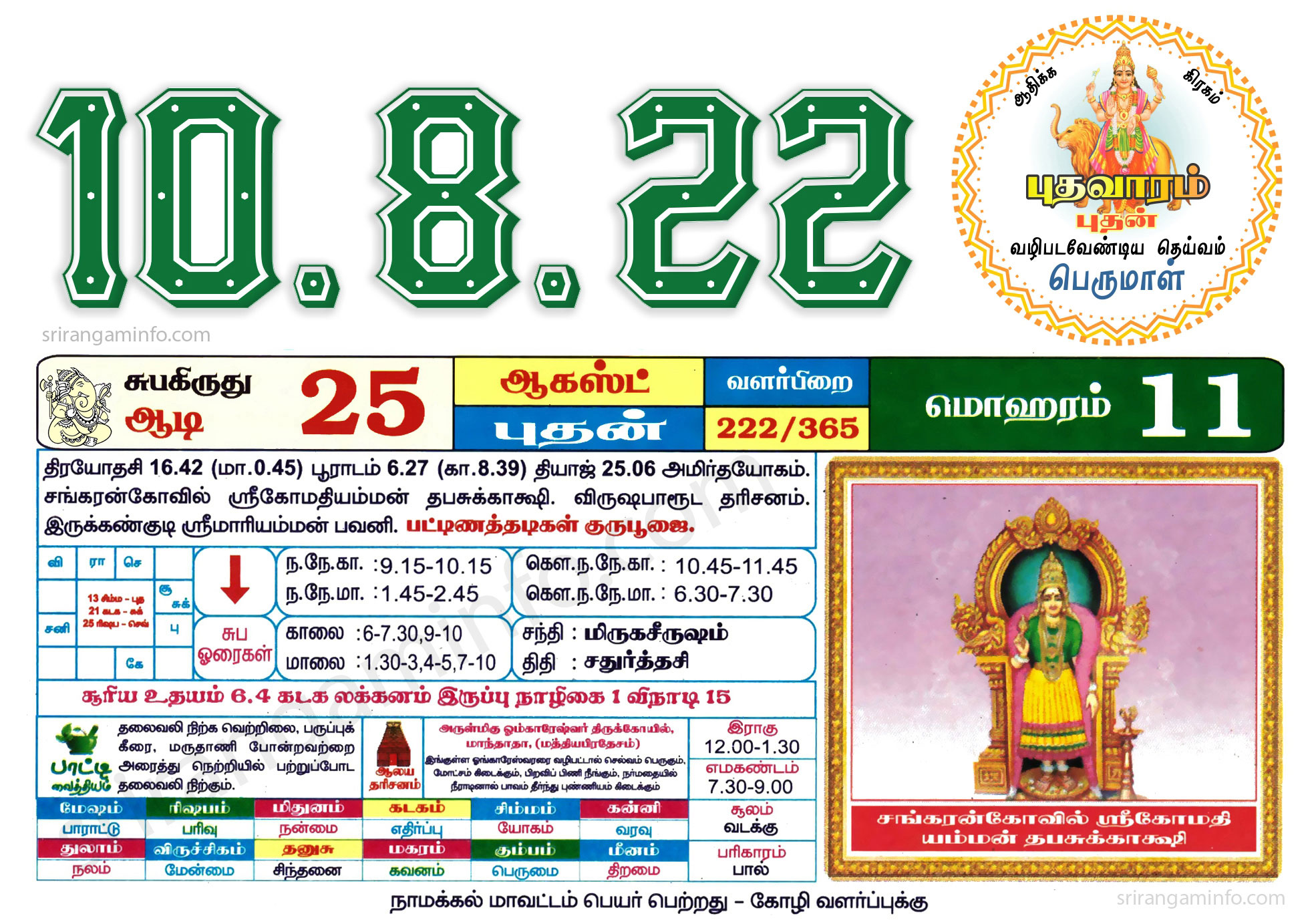 Tamil daily Calendar, Tamil Calendar