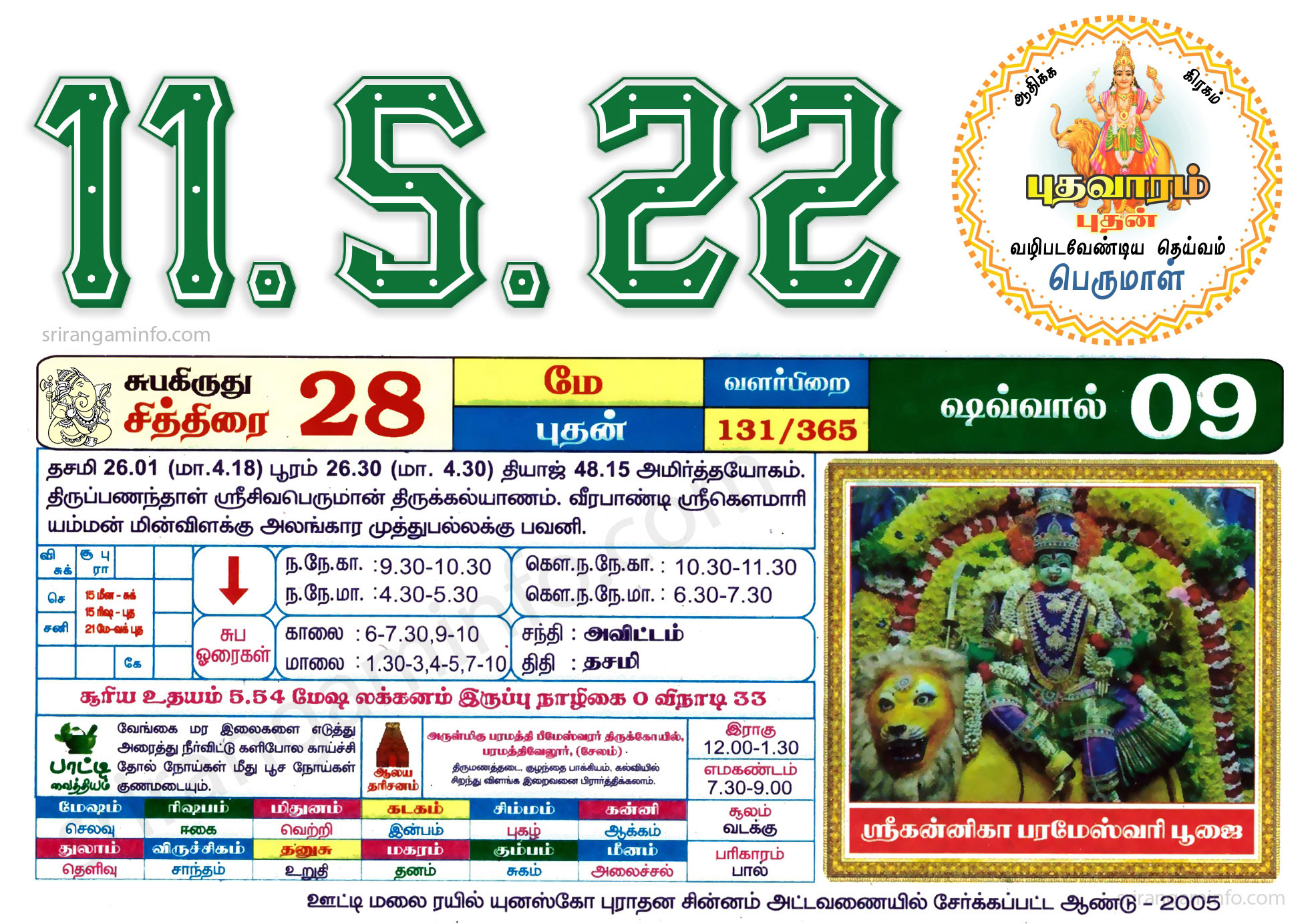 Tamil daily Calendar, Tamil Calendar