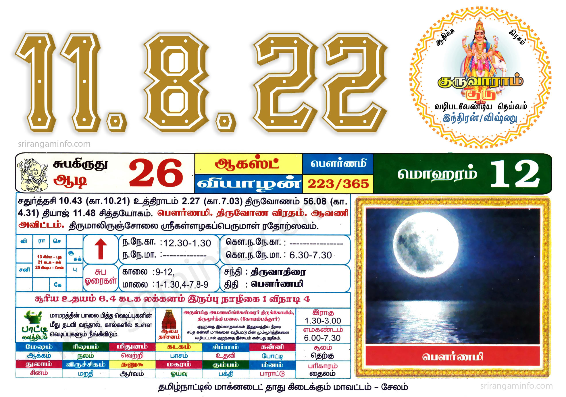 Tamil daily Calendar, Tamil Calendar