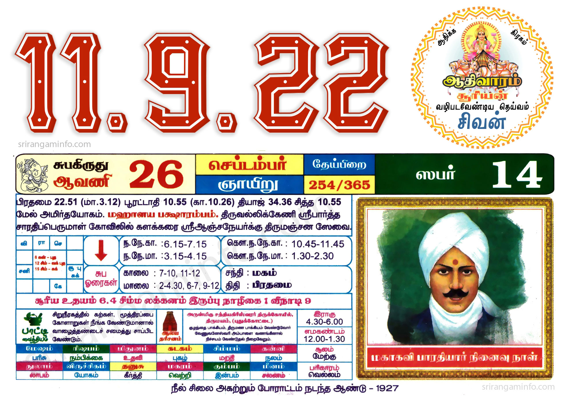Tamil daily Calendar, Tamil Calendar