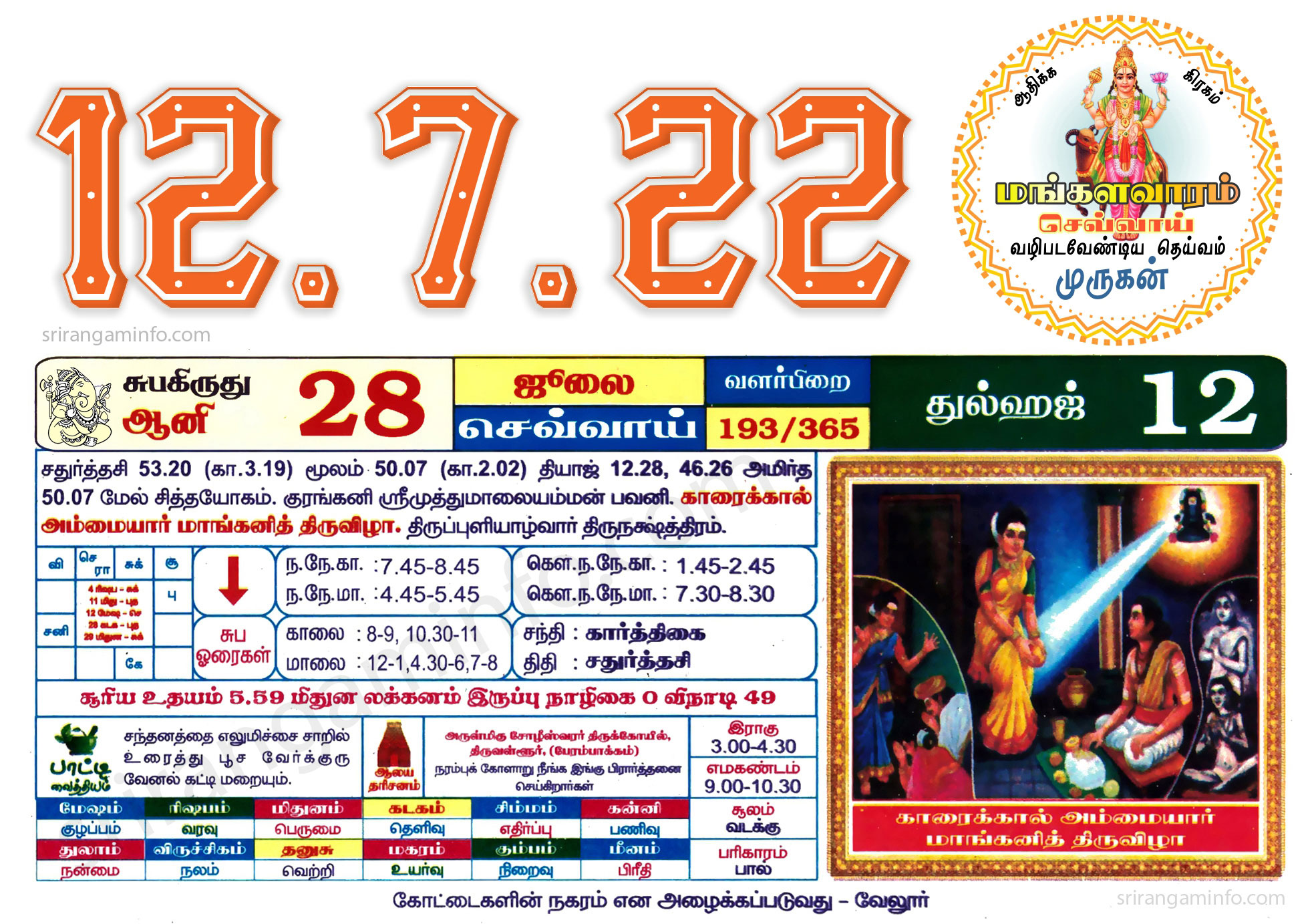 Tamil daily Calendar, Tamil Calendar