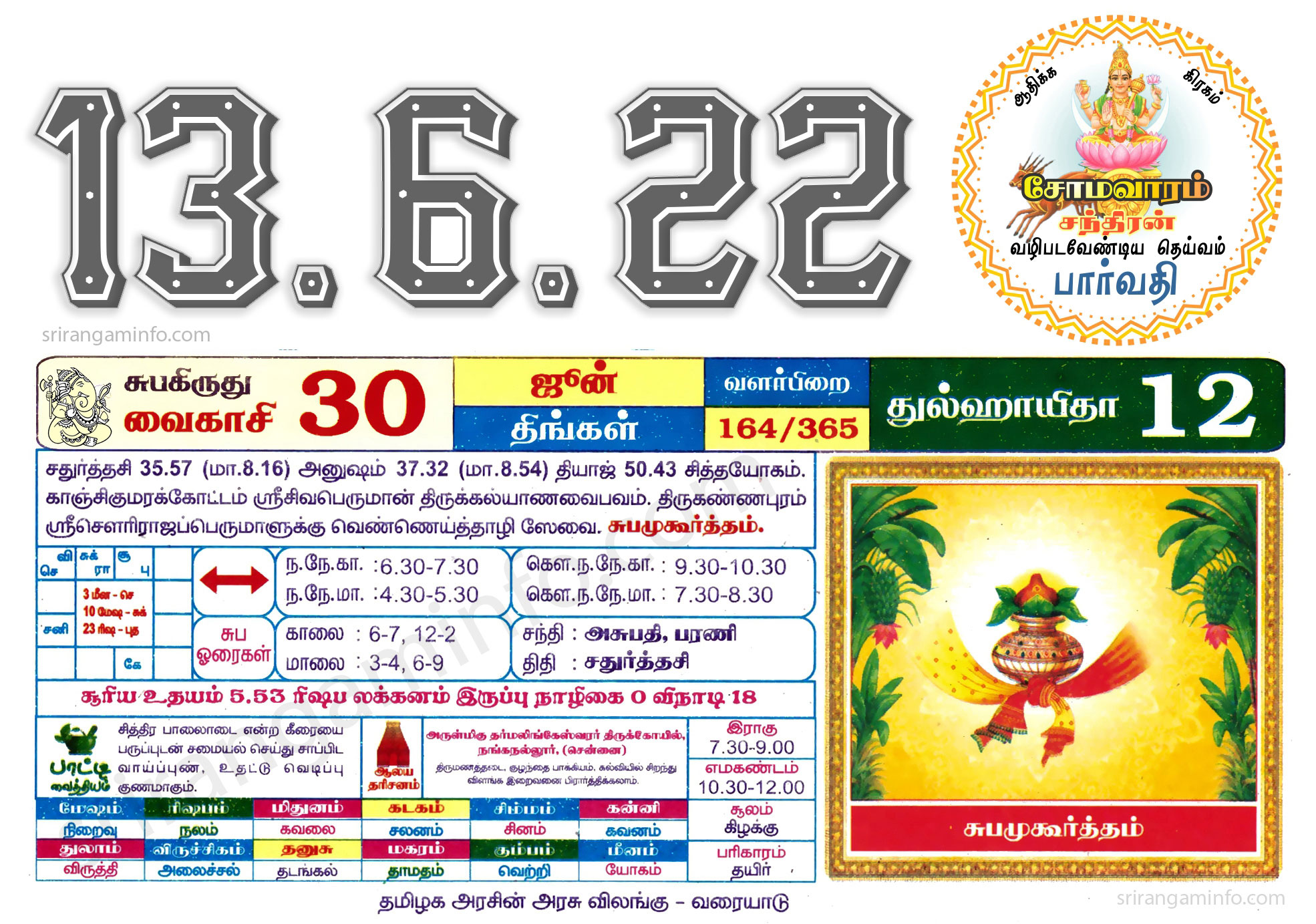 Tamil daily Calendar, Tamil Calendar