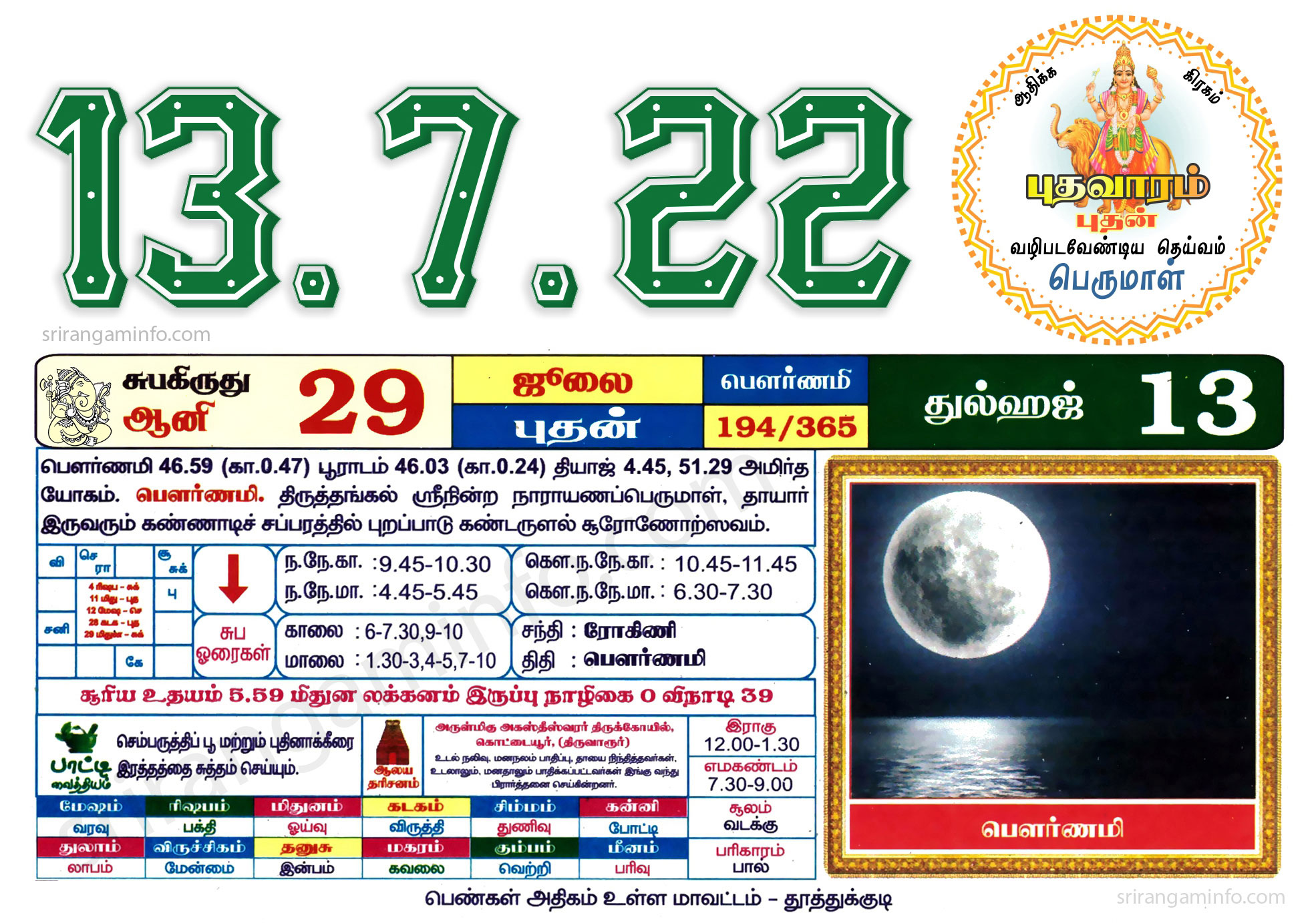 Tamil daily Calendar, Tamil Calendar