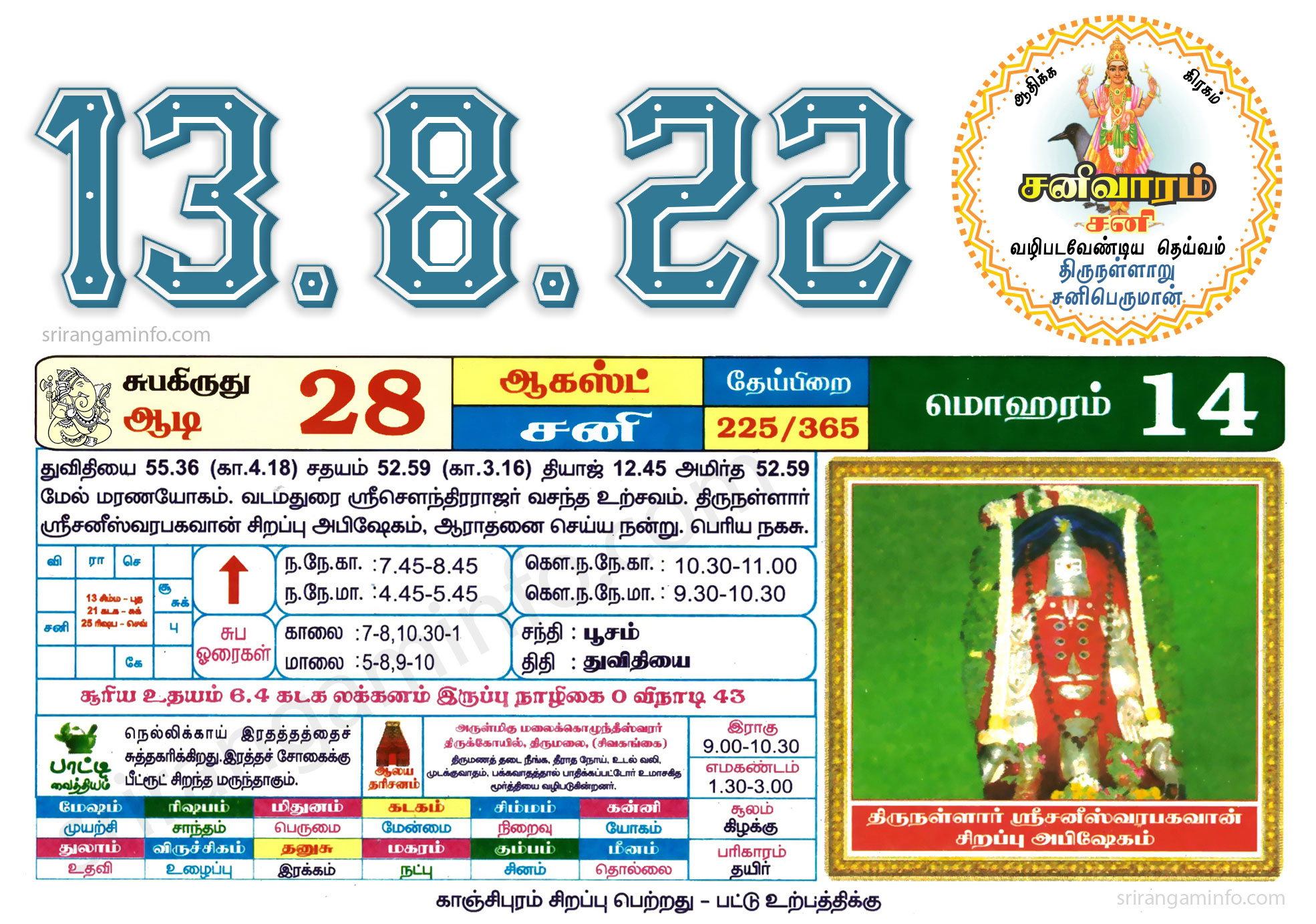 Tamil daily Calendar, Tamil Calendar