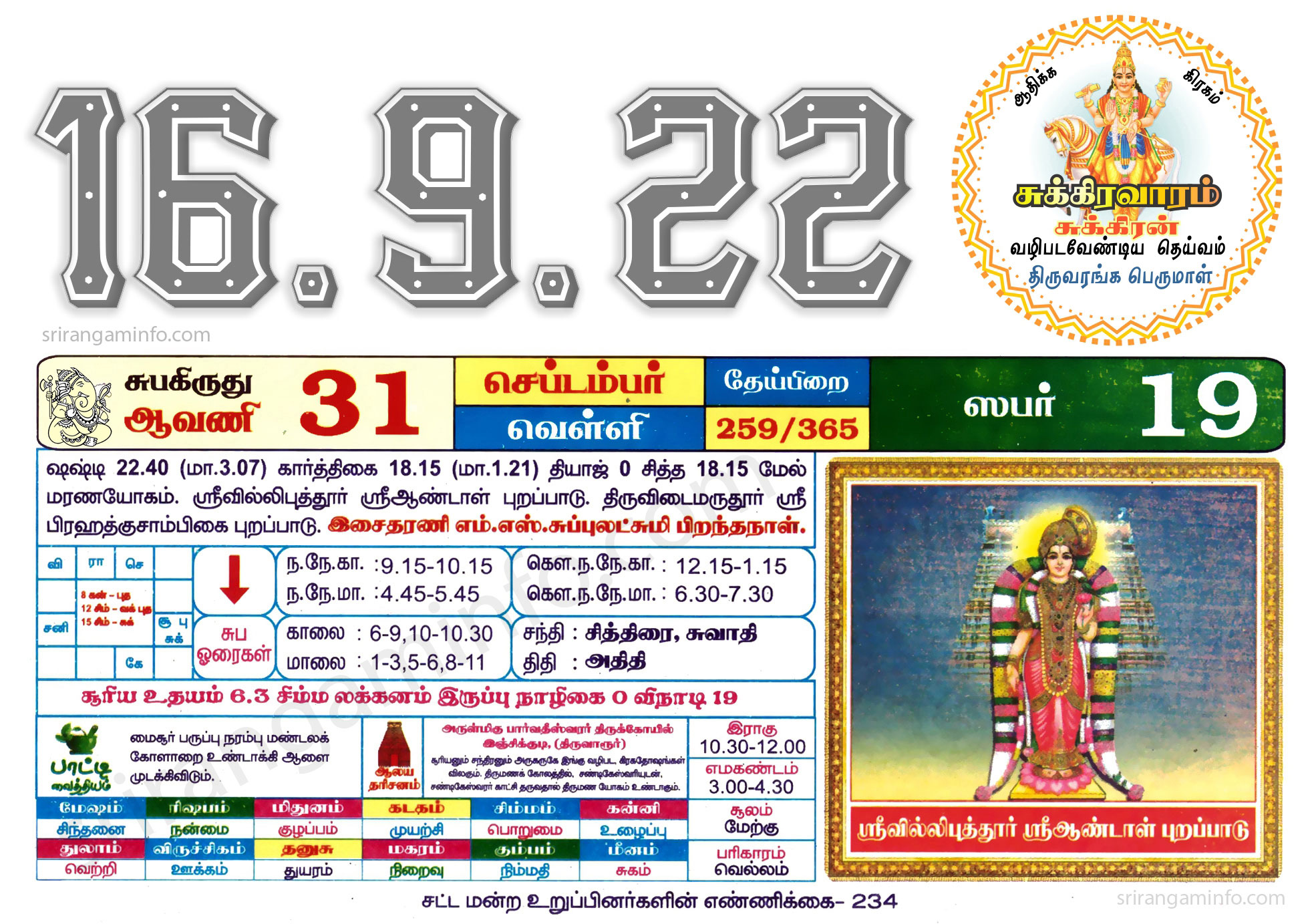 Tamil daily Calendar, Tamil Calendar