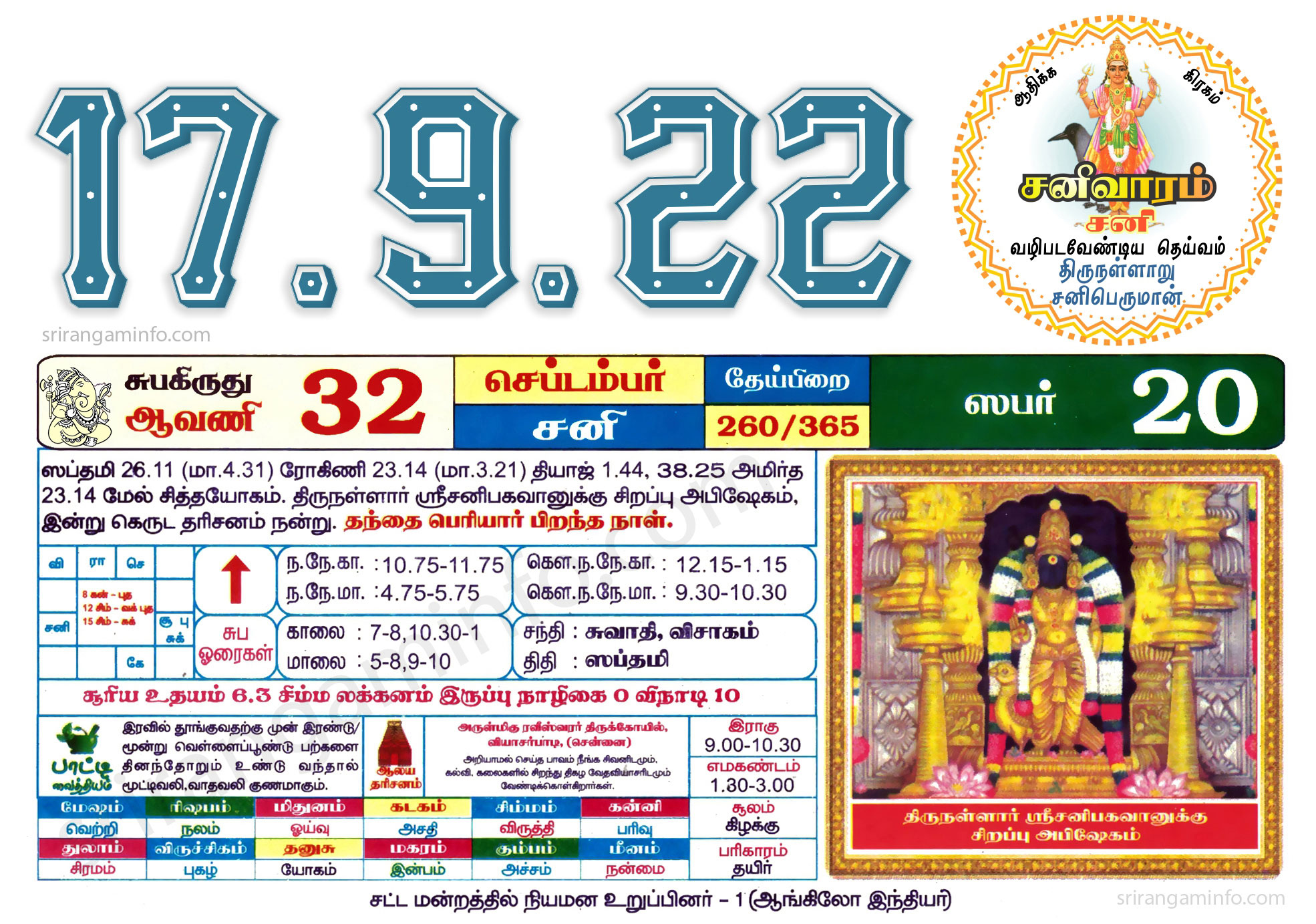 Tamil daily Calendar, Tamil Calendar