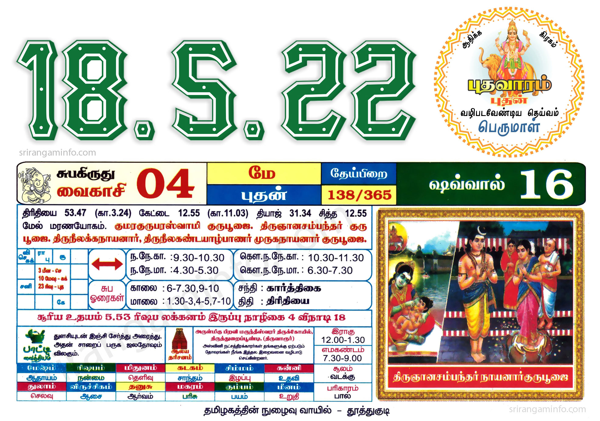 Tamil daily Calendar, Tamil Calendar
