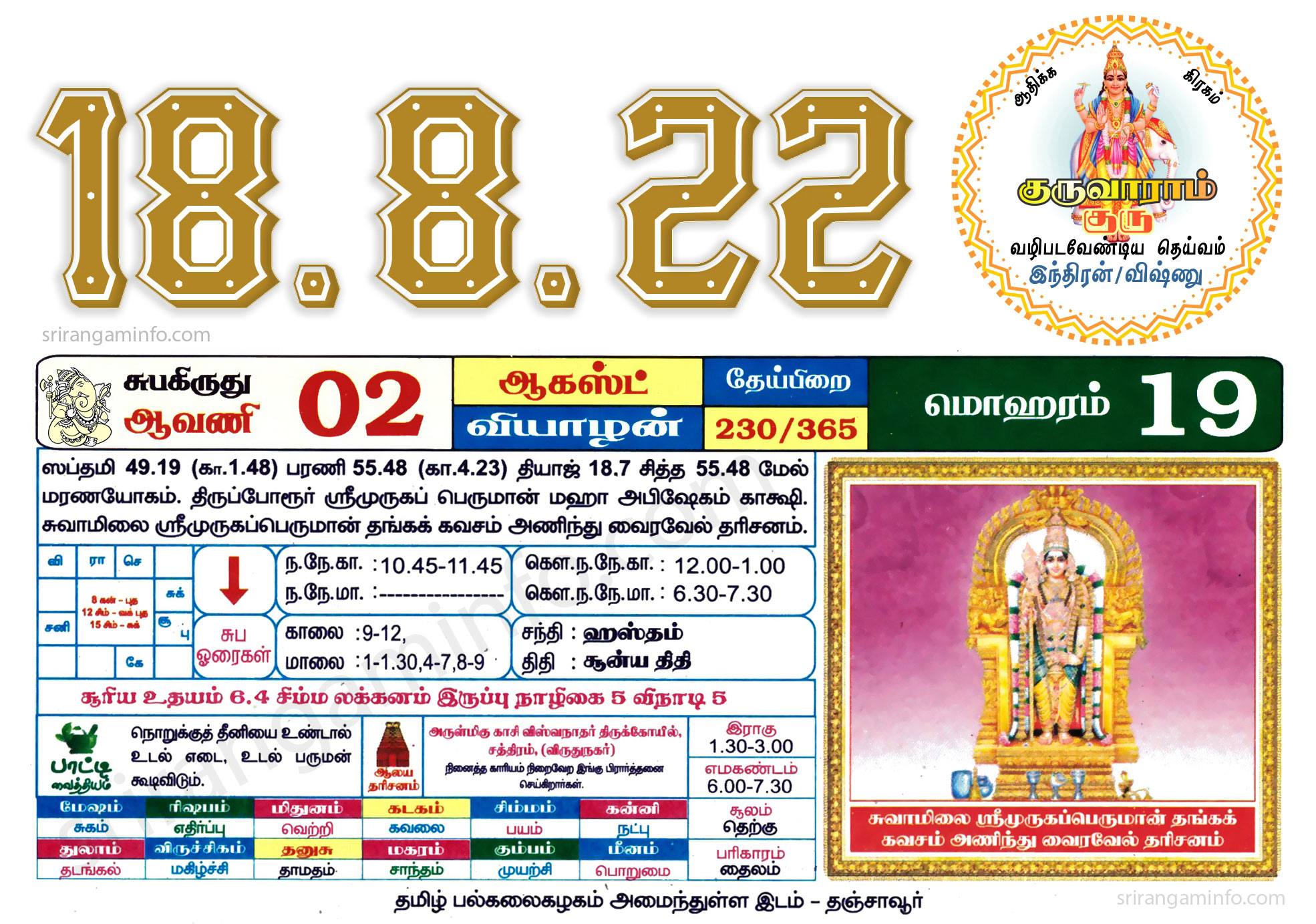 Tamil daily Calendar, Tamil Calendar