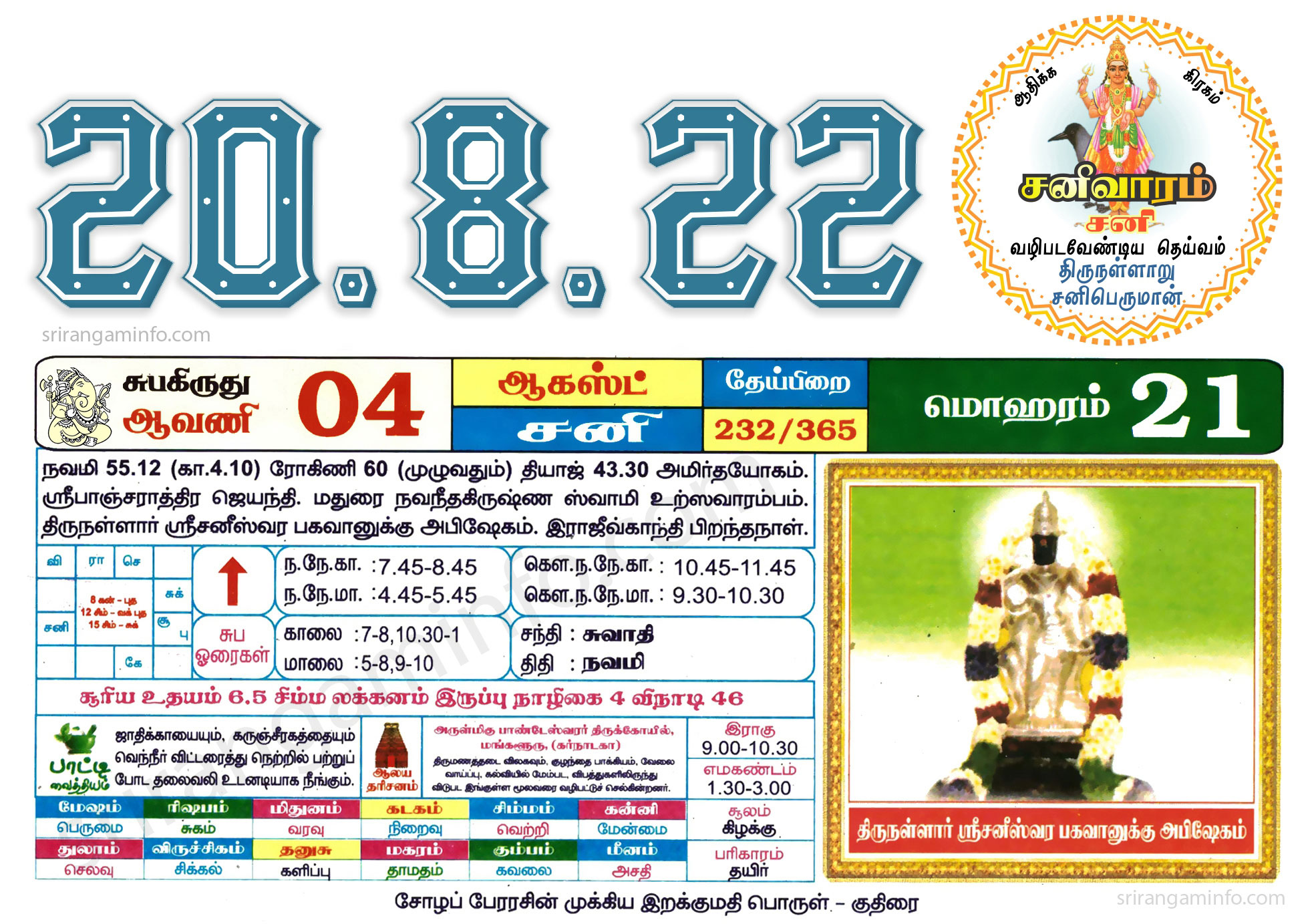 Tamil daily Calendar, Tamil Calendar
