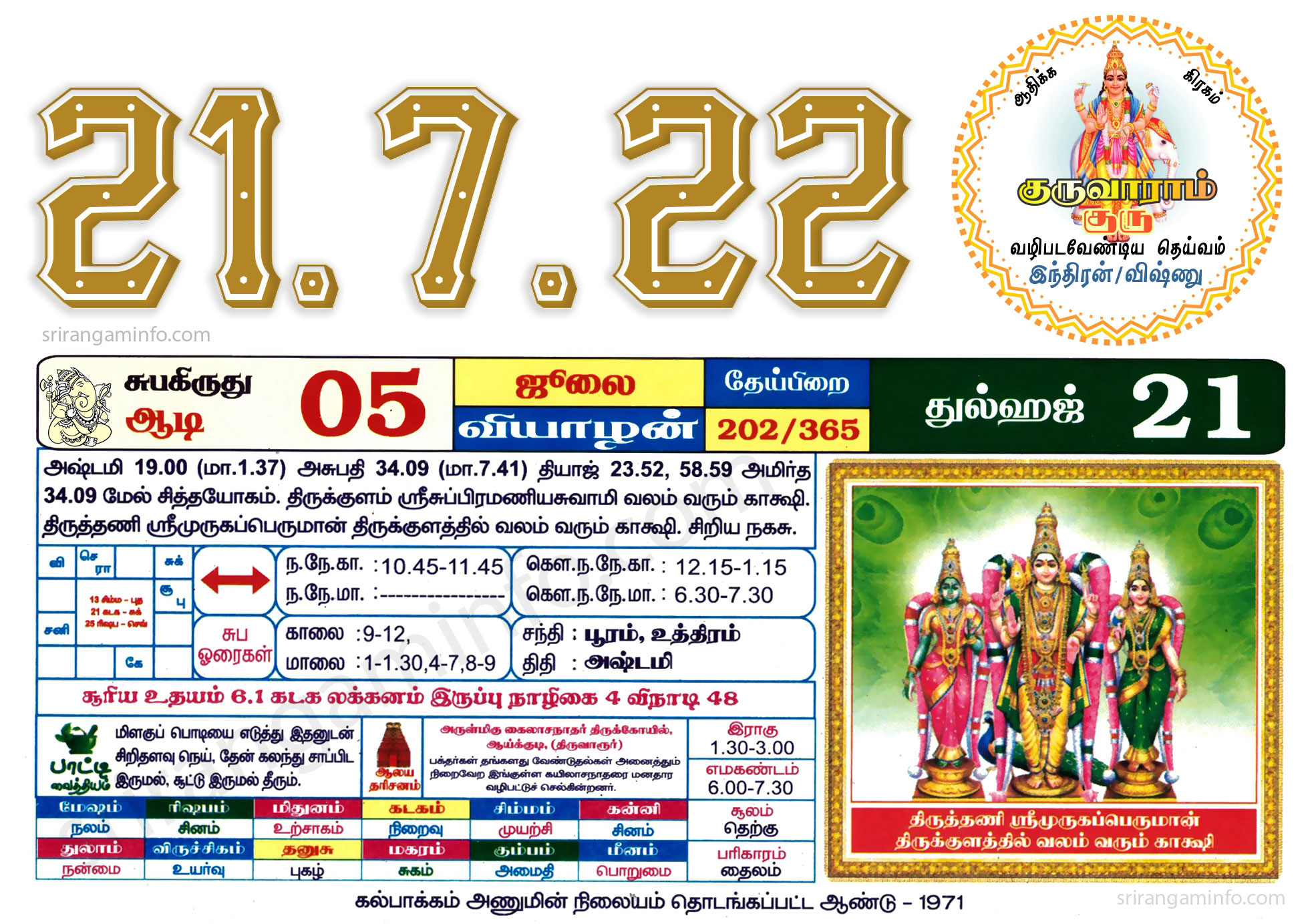 Tamil daily Calendar, Tamil Calendar