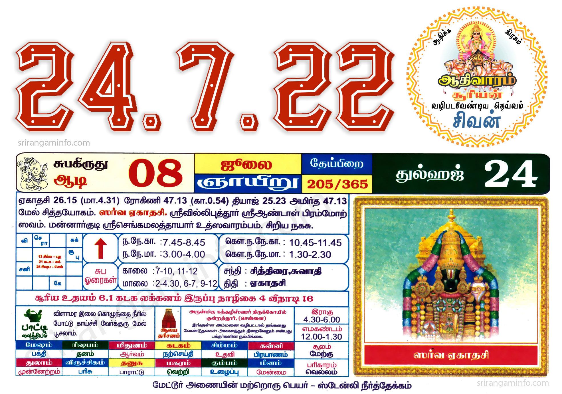 Tamil daily Calendar, Tamil Calendar