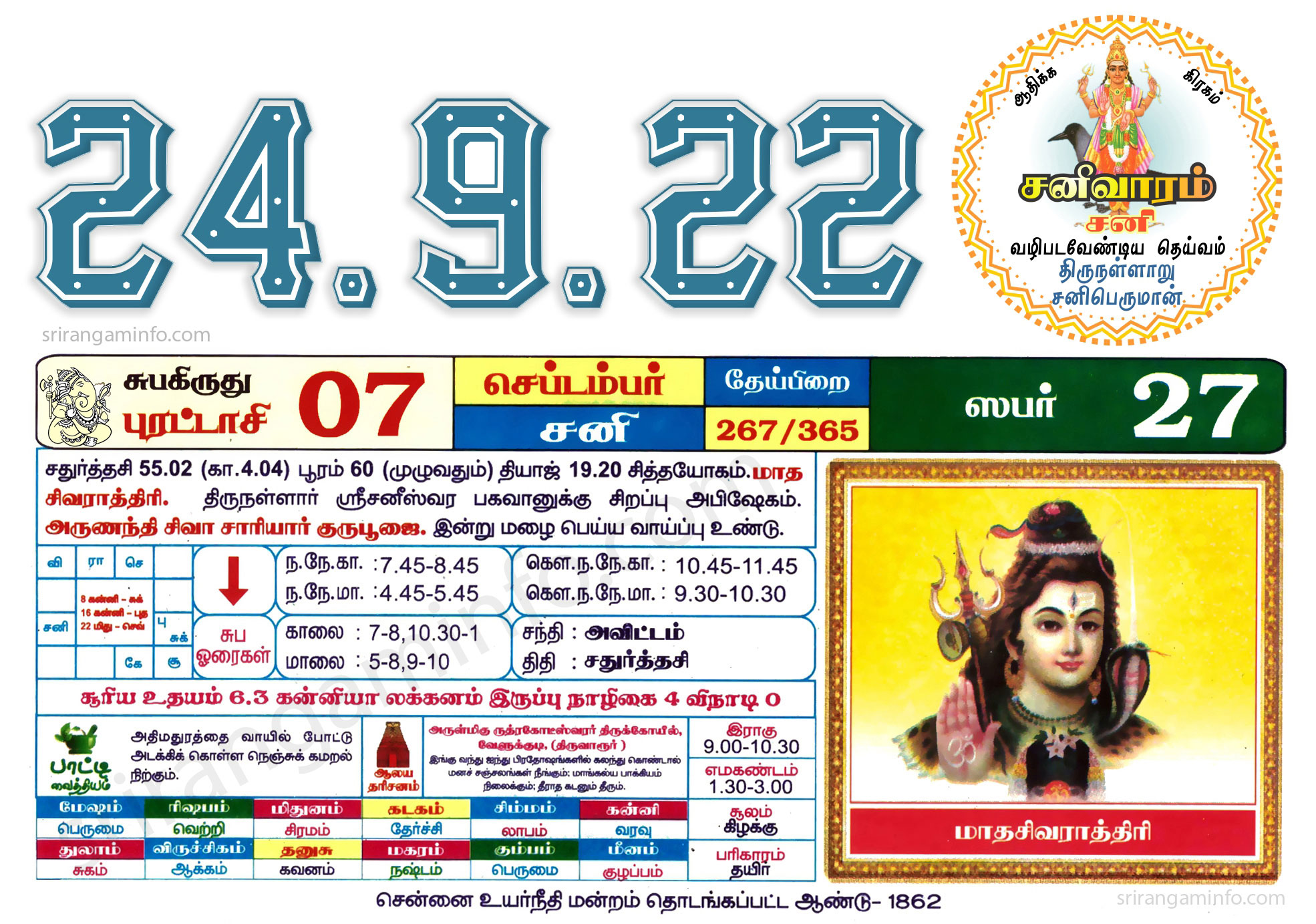 Tamil daily Calendar, Tamil Calendar