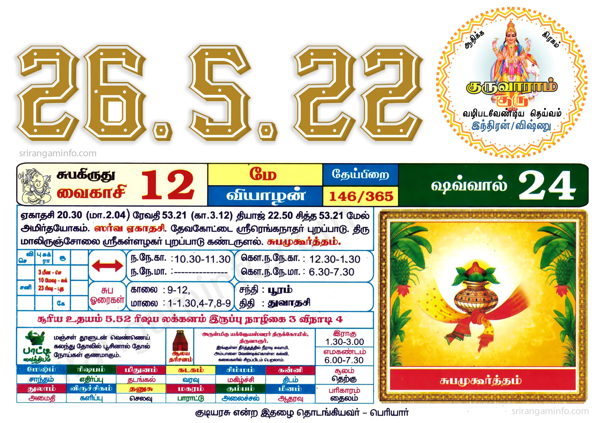 Tamil daily Calendar, Tamil Calendar