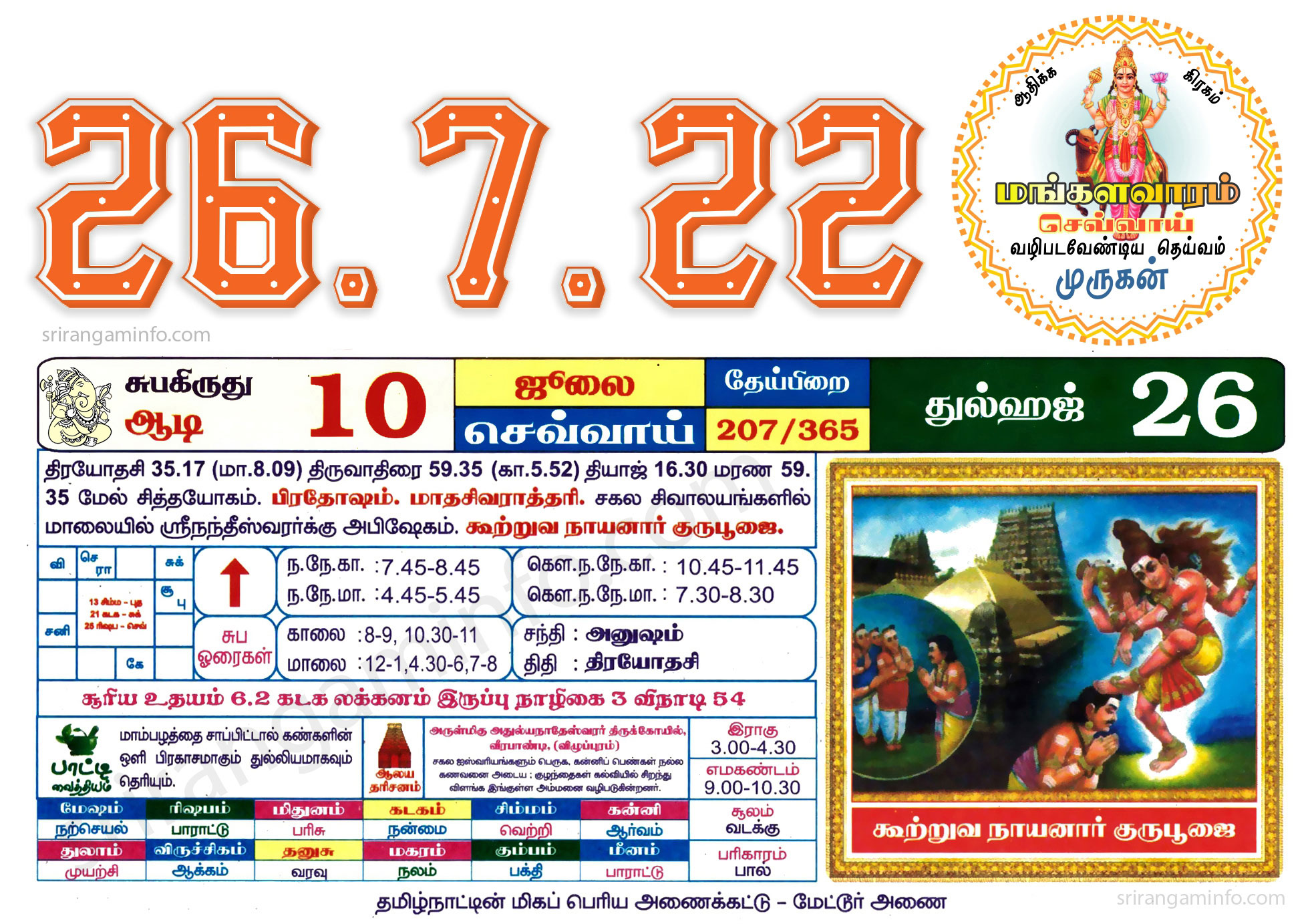 Tamil daily Calendar, Tamil Calendar