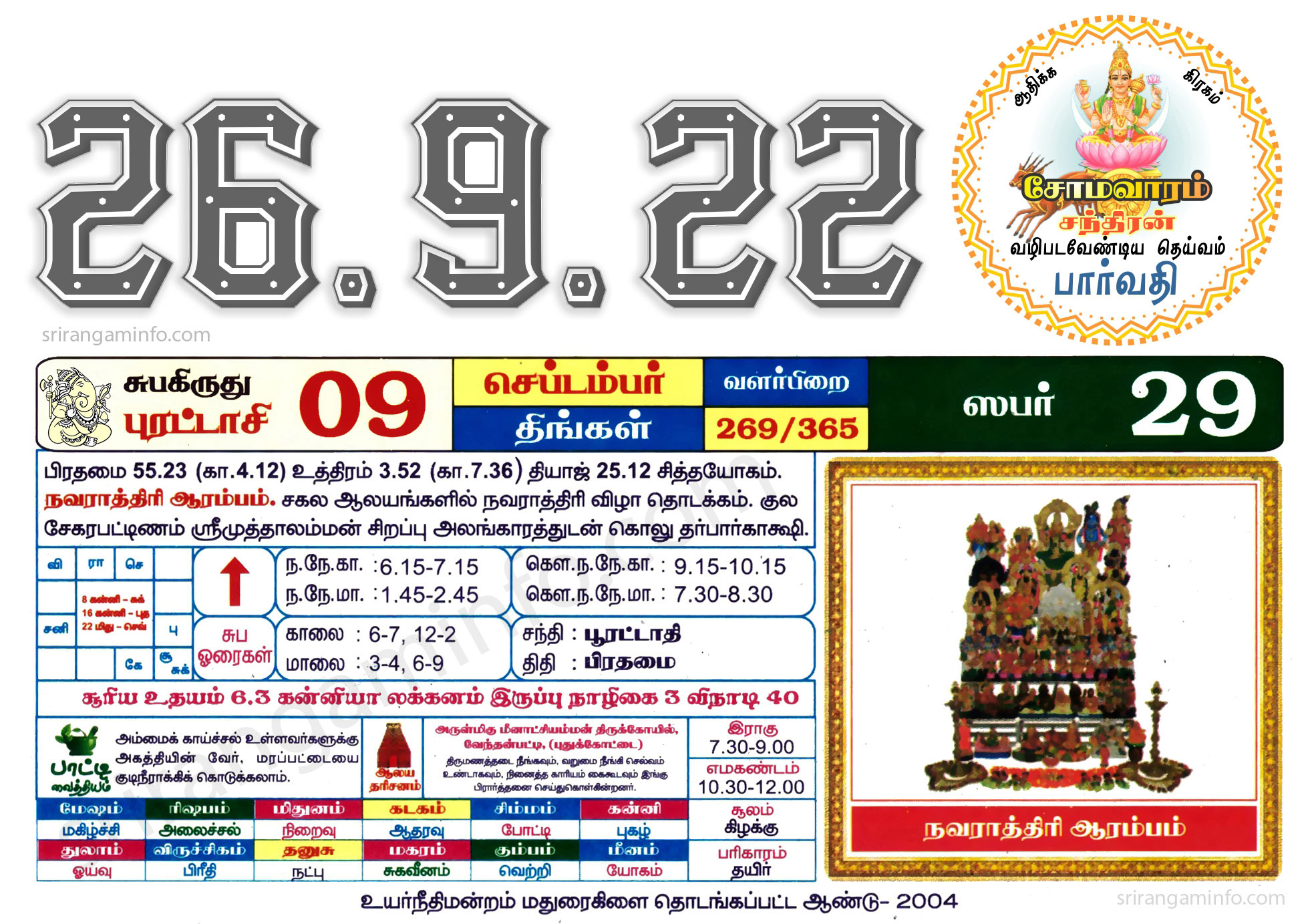 Tamil daily Calendar, Tamil Calendar