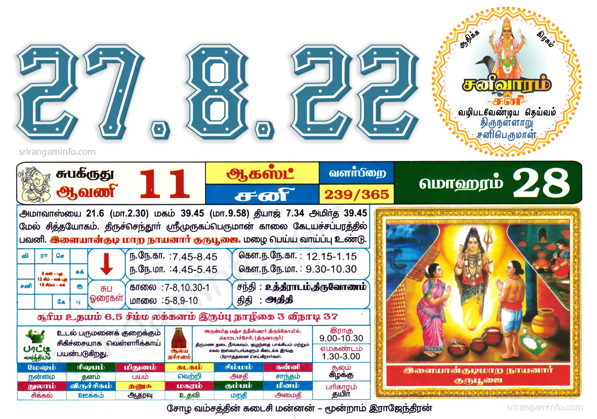 Tamil daily Calendar, Tamil Calendar