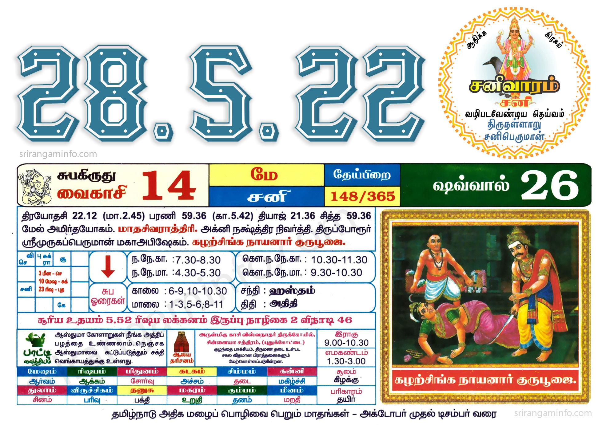 Tamil daily Calendar, Tamil Calendar