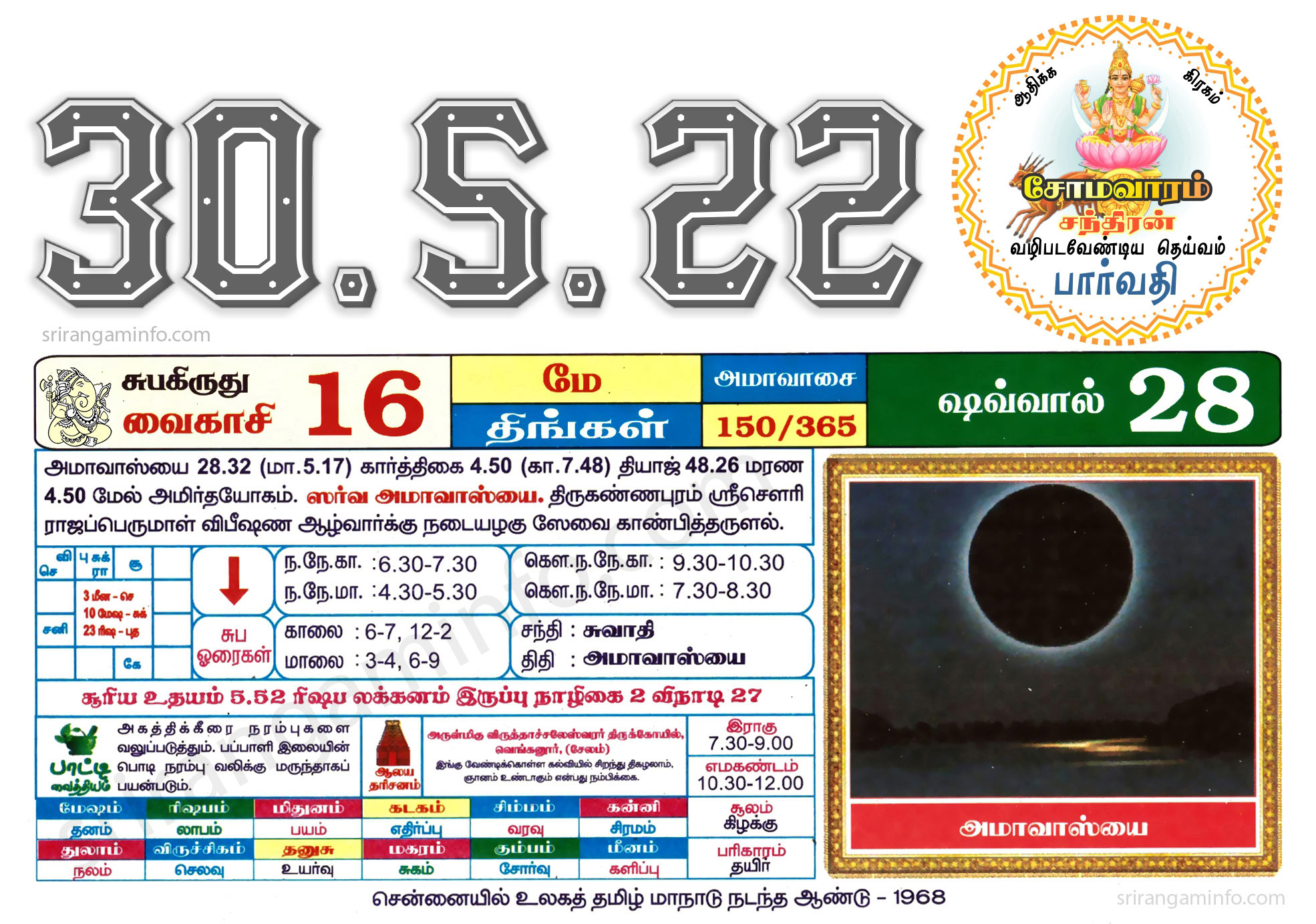 Tamil daily Calendar, Tamil Calendar