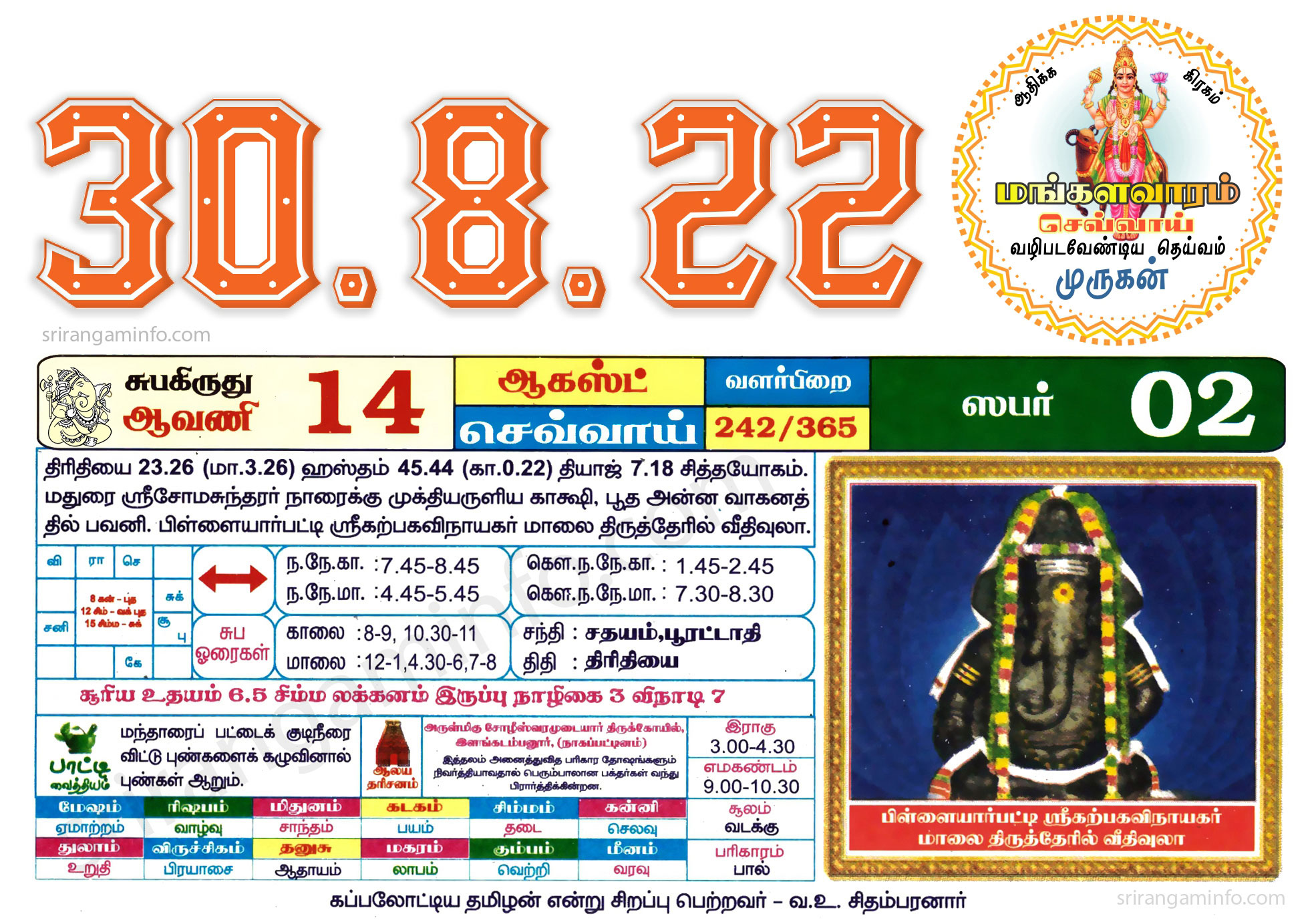 Tamil daily Calendar, Tamil Calendar
