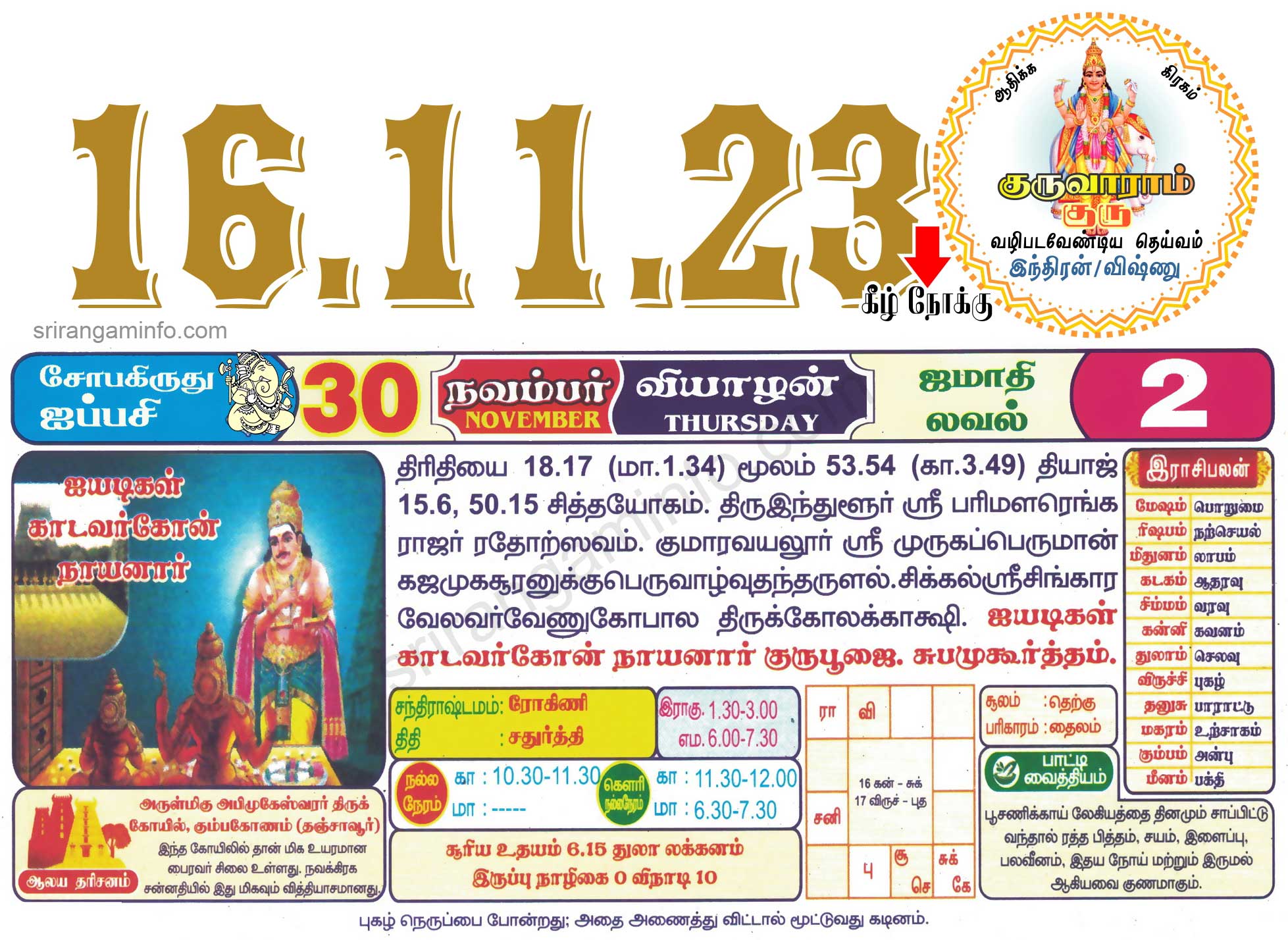 Tamil daily Calendar, Tamil Calendar
