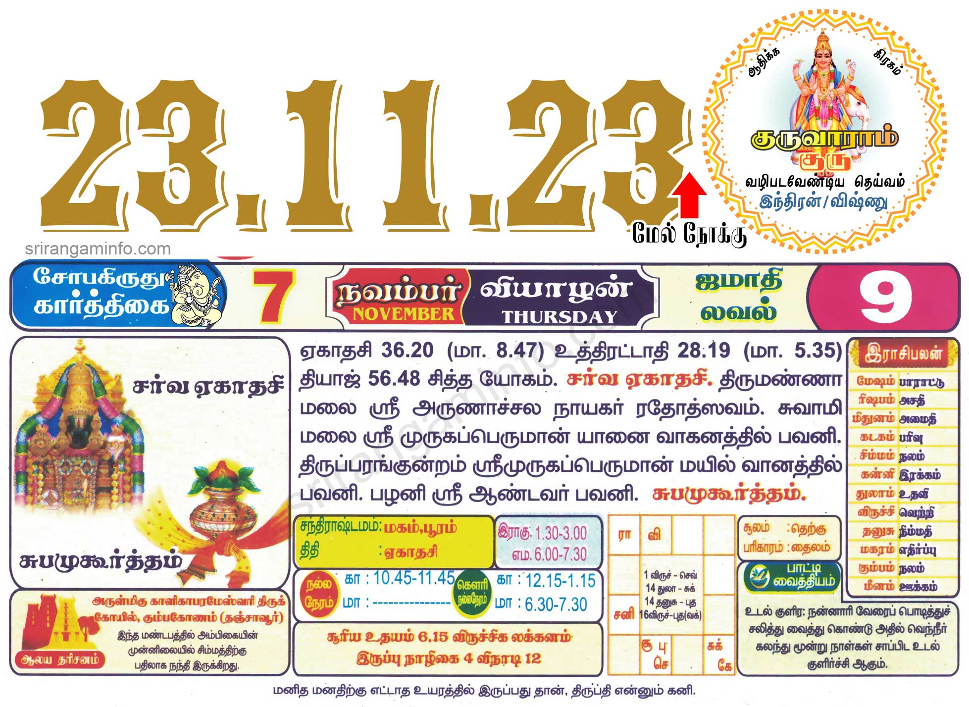 Tamil daily Calendar, Tamil Calendar
