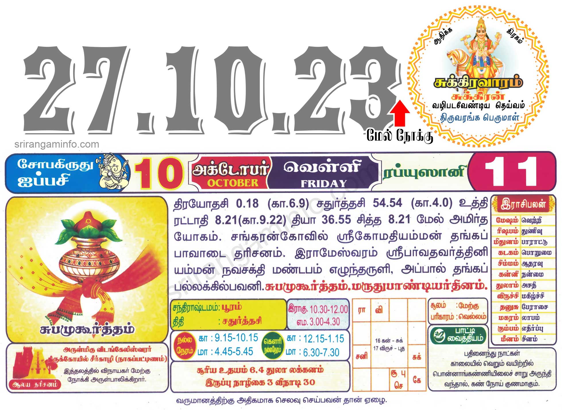 Tamil daily Calendar, Tamil Calendar