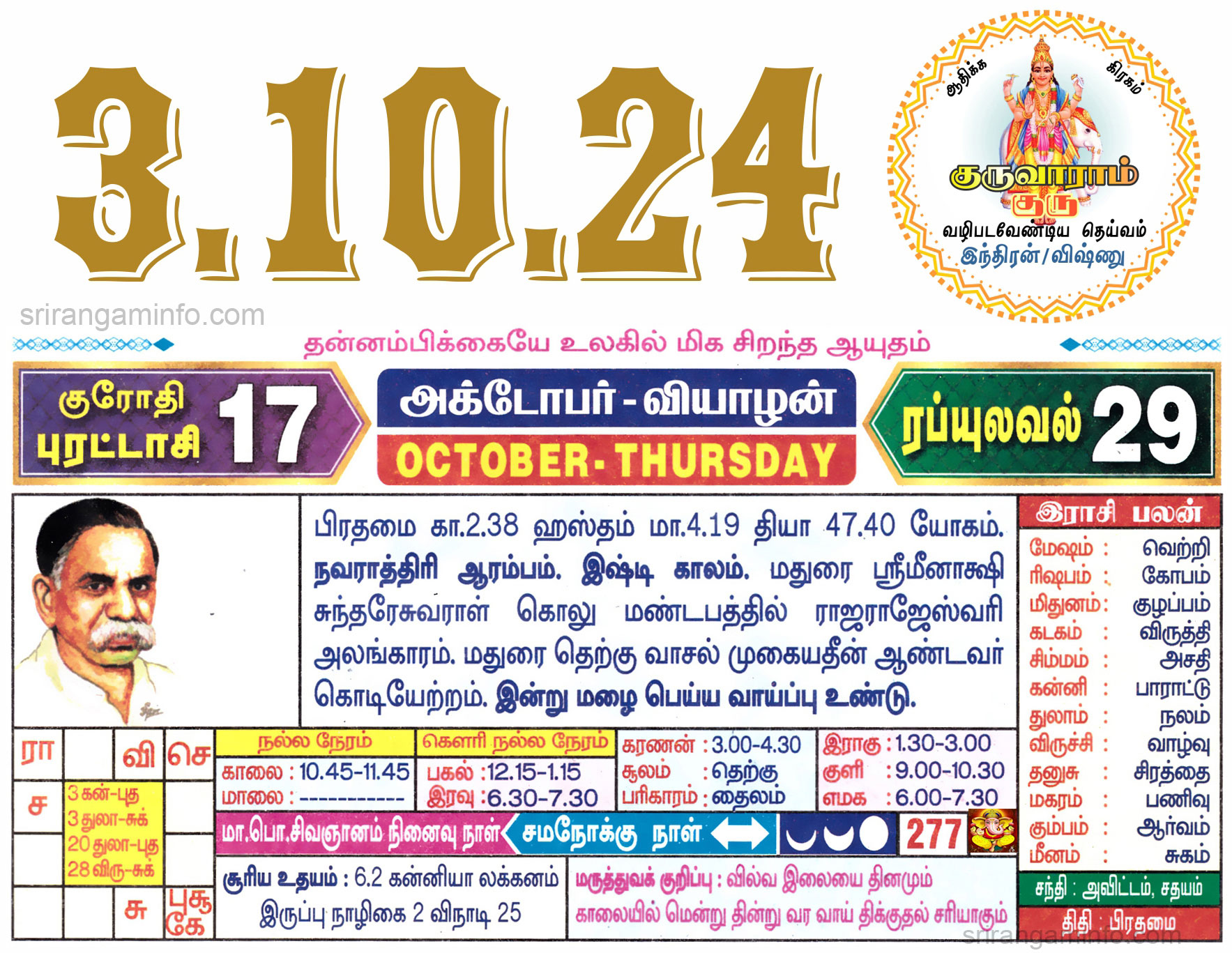 Tamil daily Calendar, Tamil Calendar