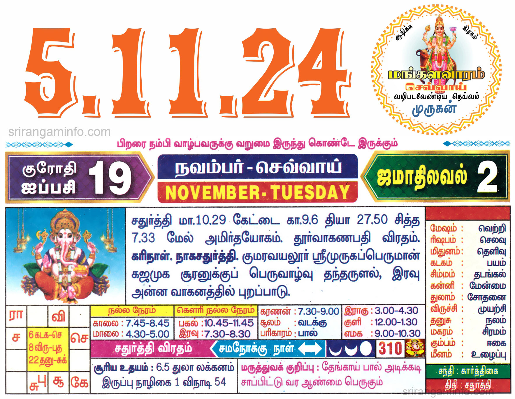Tamil daily Calendar, Tamil Calendar