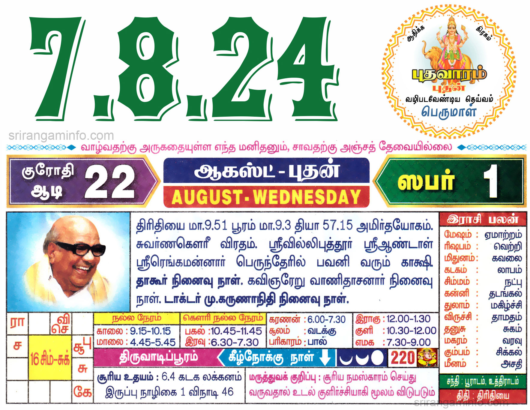 Tamil daily Calendar, Tamil Calendar