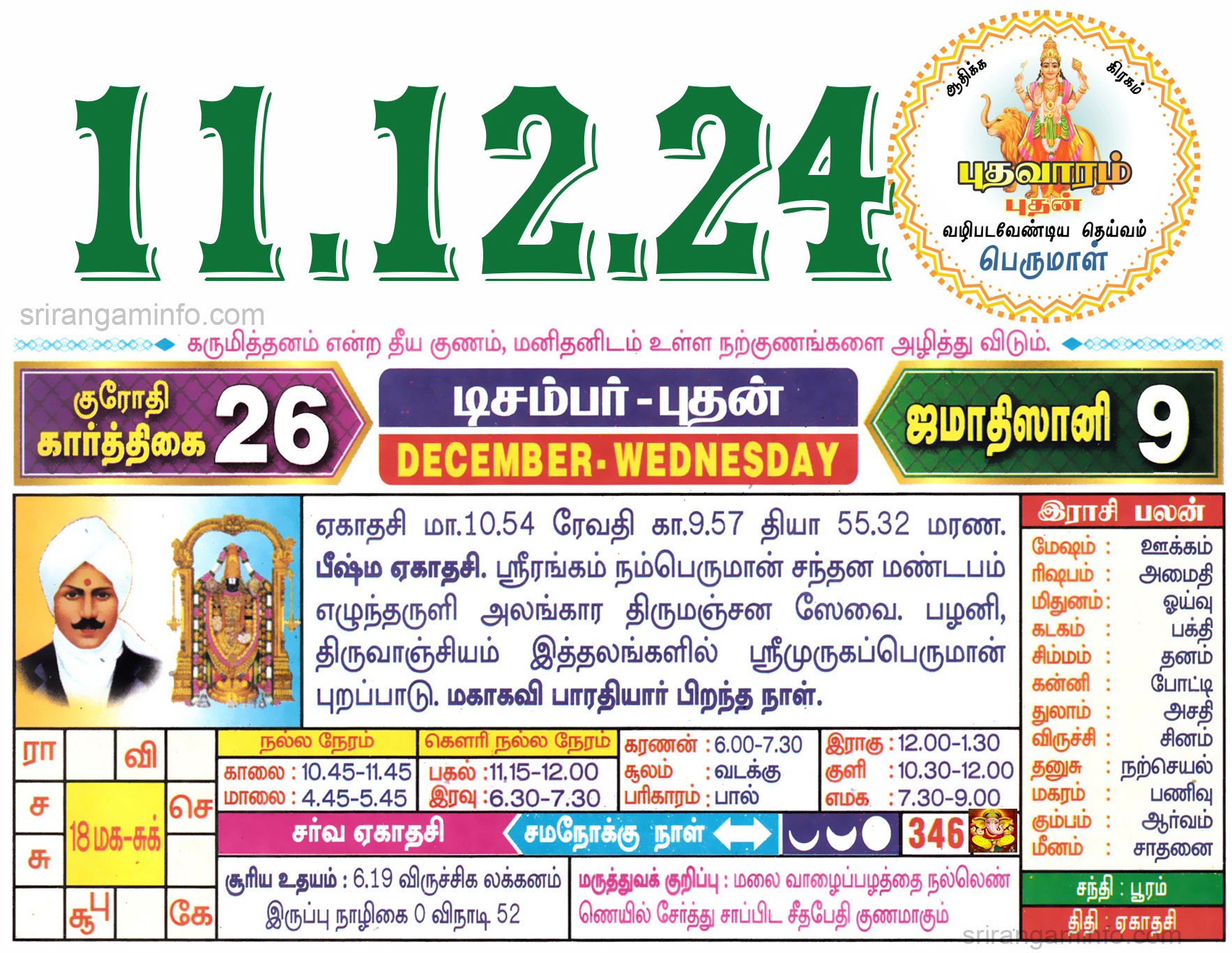 Tamil daily Calendar, Tamil Calendar