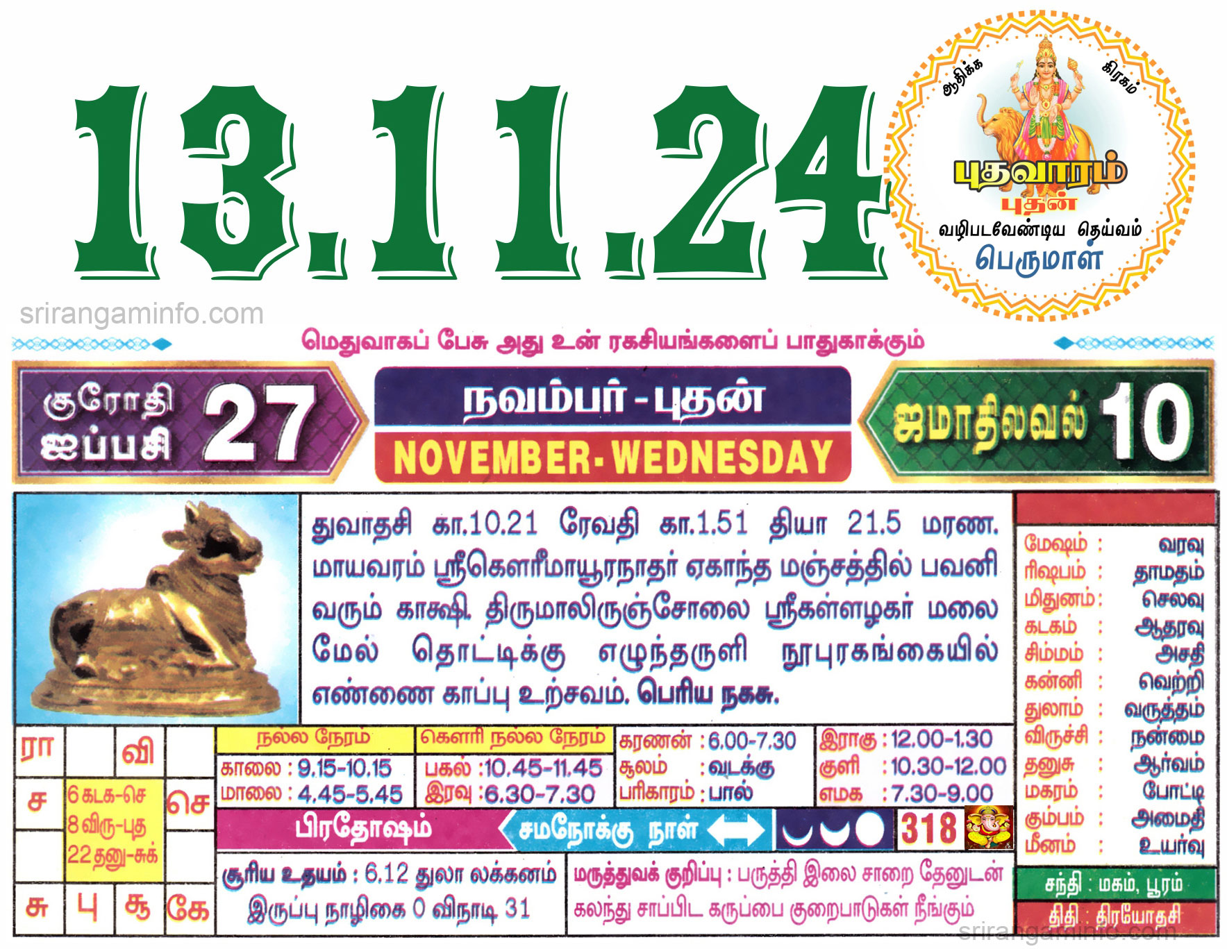 Tamil daily Calendar, Tamil Calendar