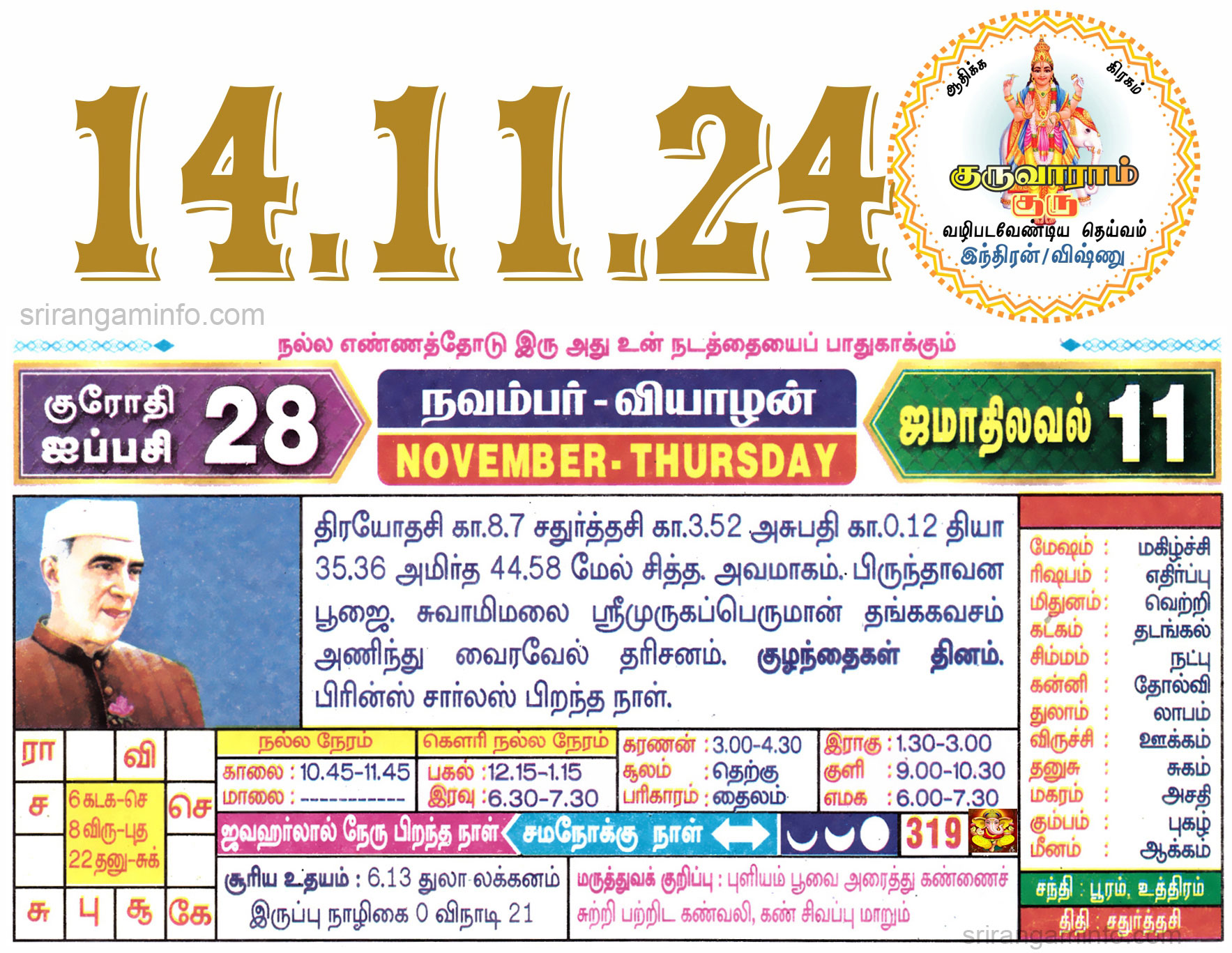 Tamil daily Calendar, Tamil Calendar