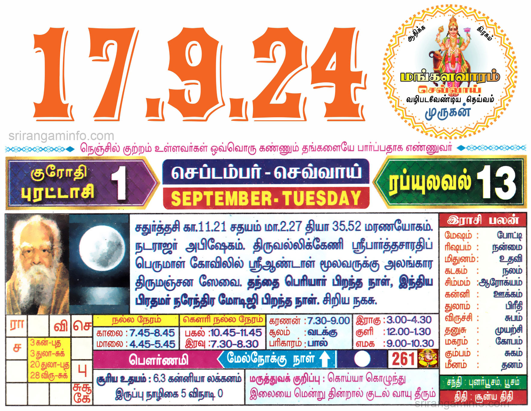 Tamil daily Calendar, Tamil Calendar